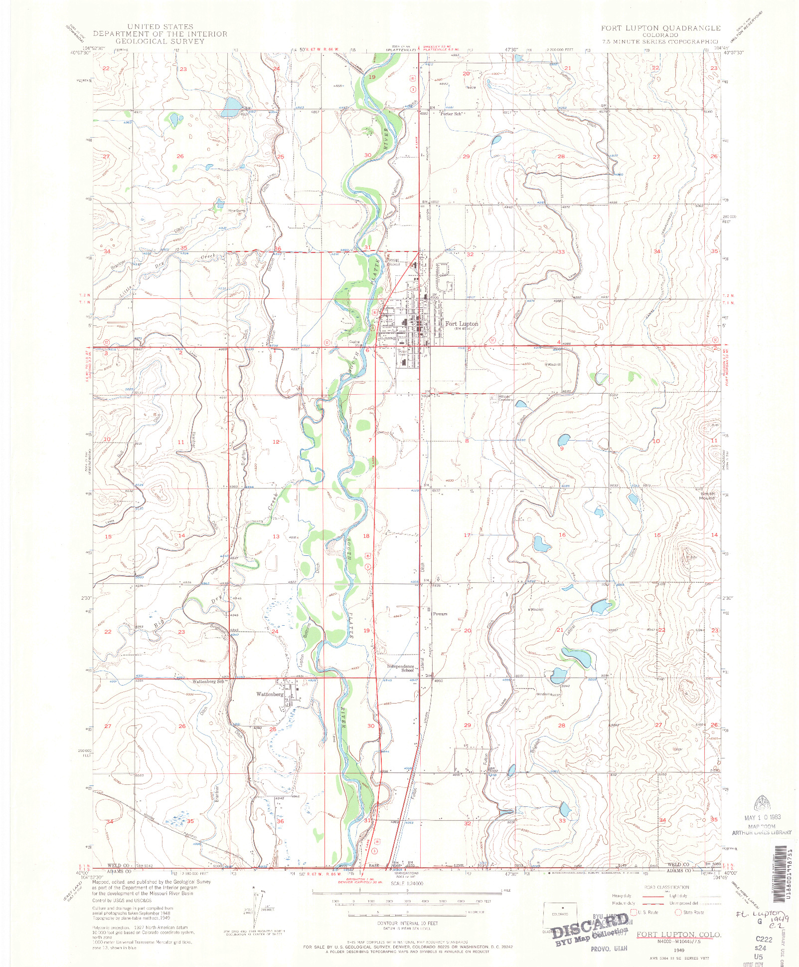 USGS 1:24000-SCALE QUADRANGLE FOR FORT LUPTON, CO 1949