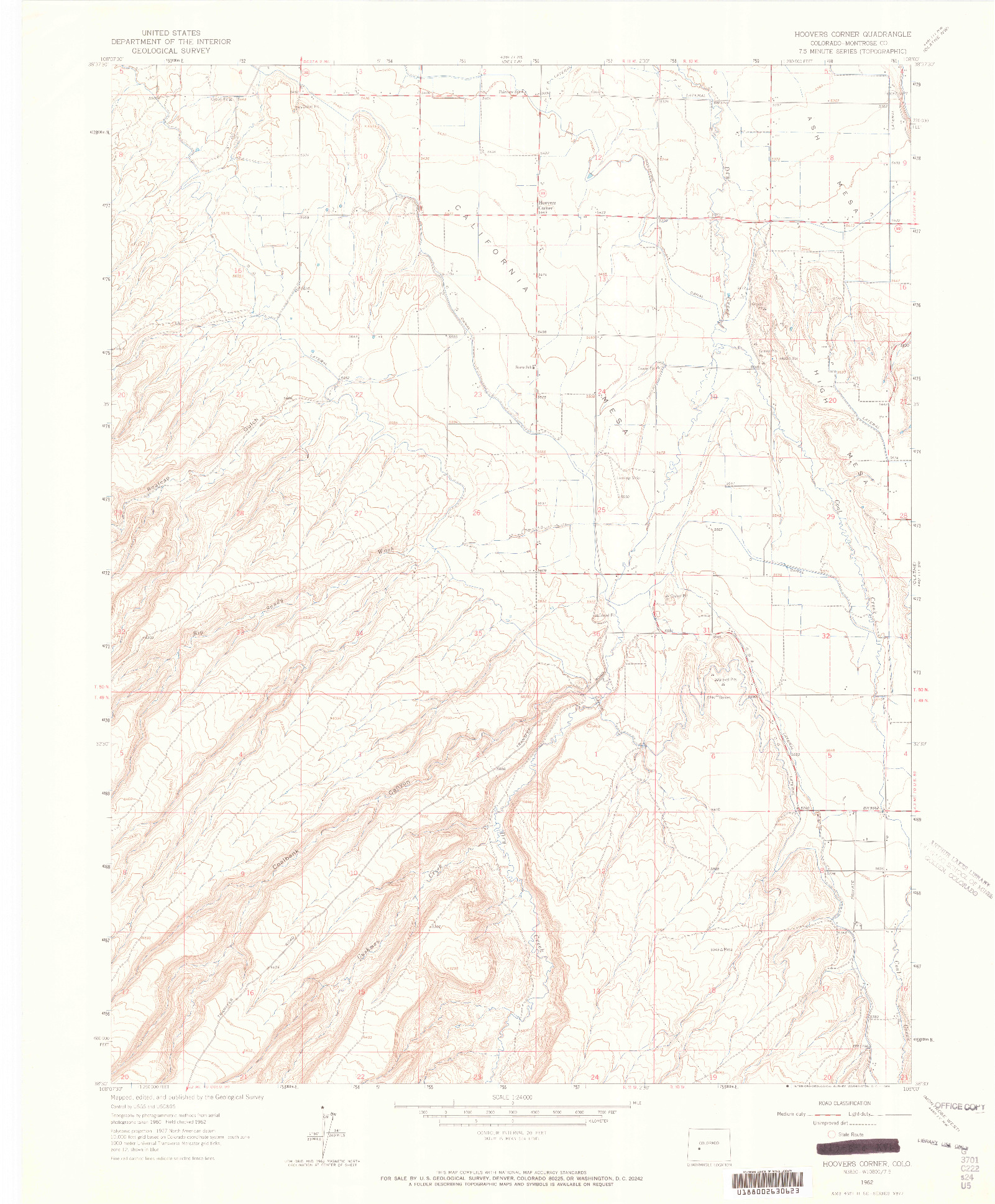 USGS 1:24000-SCALE QUADRANGLE FOR HOOVERS CORNER, CO 1962