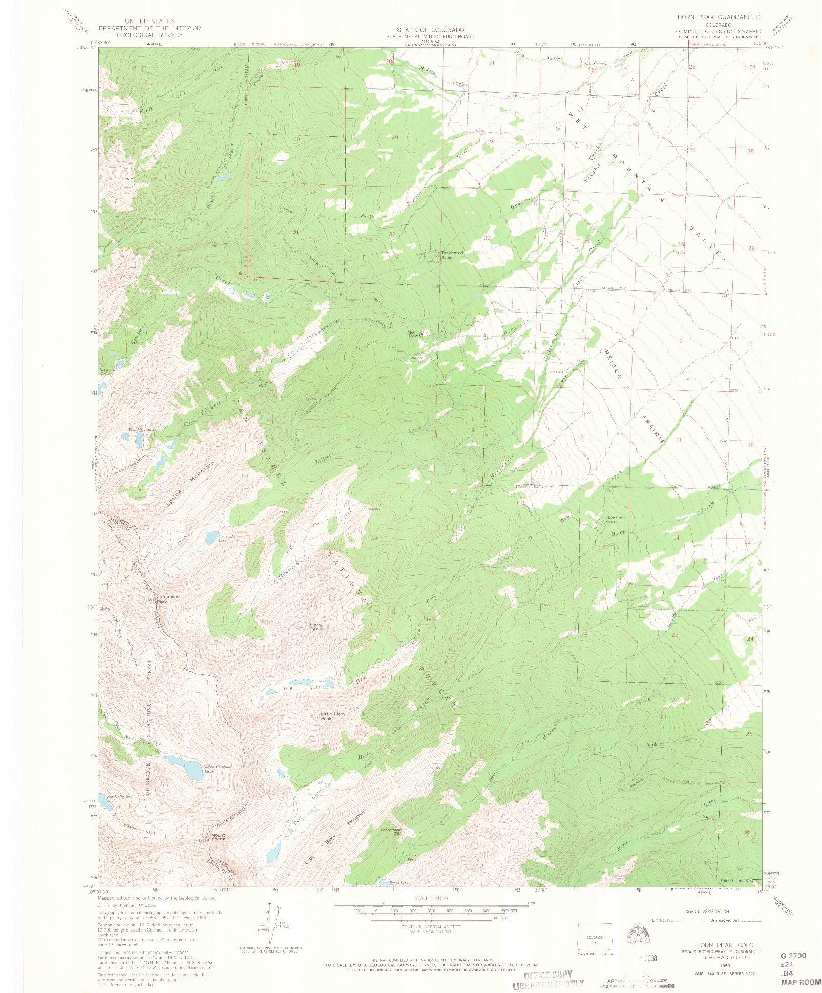 USGS 1:24000-SCALE QUADRANGLE FOR HORN PEAK, CO 1959