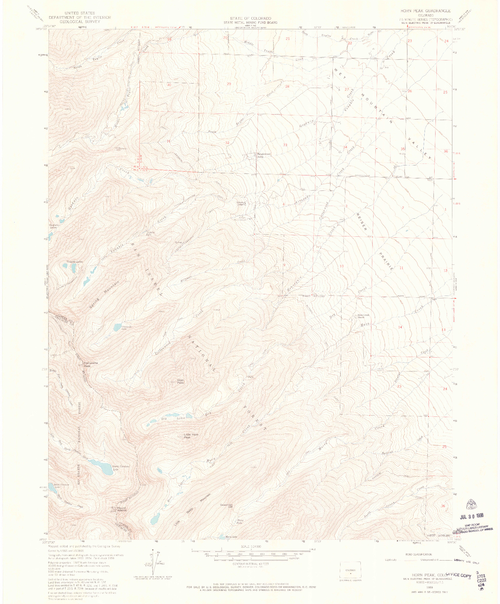 USGS 1:24000-SCALE QUADRANGLE FOR HORN PEAK, CO 1959