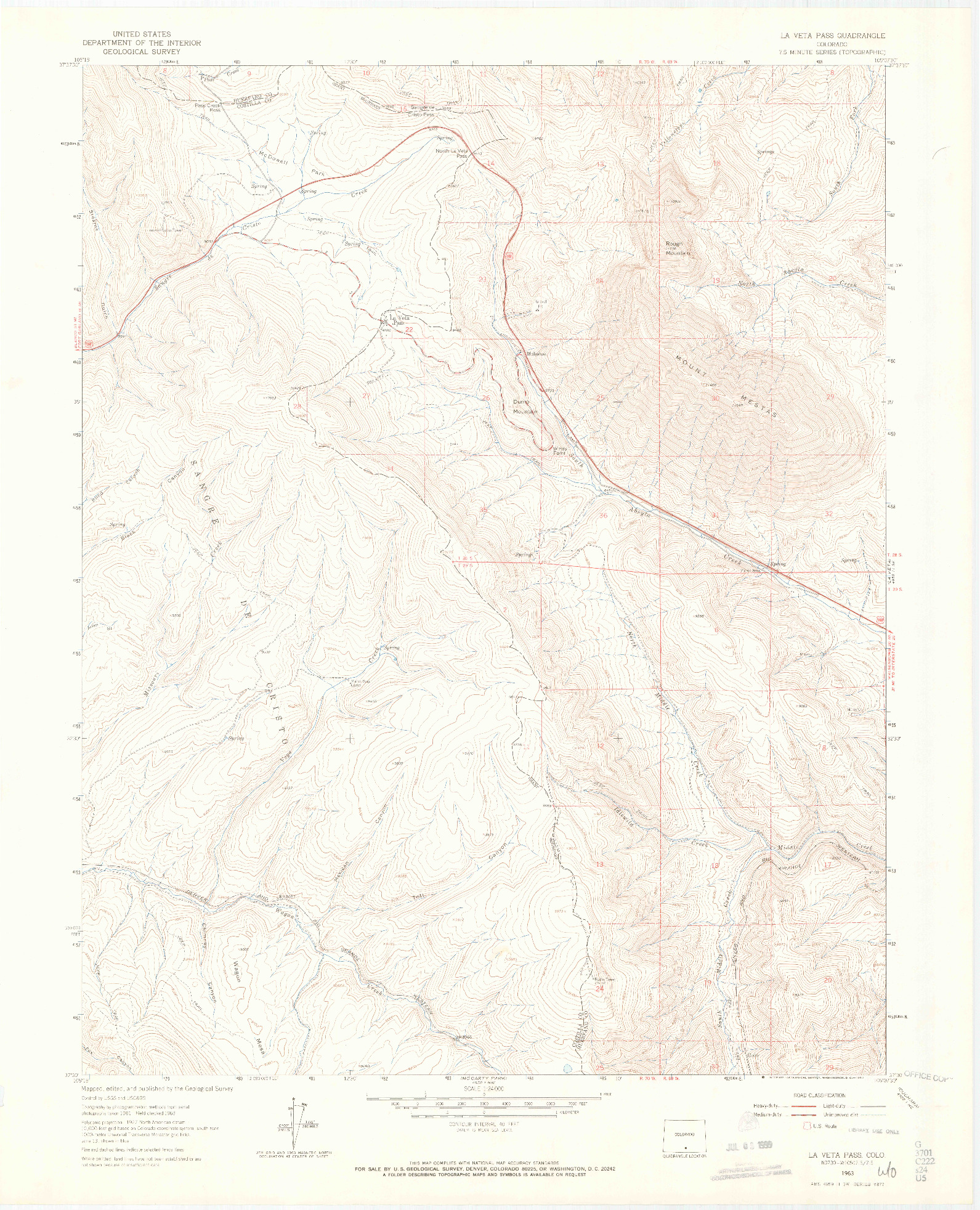 USGS 1:24000-SCALE QUADRANGLE FOR LA VETA PASS, CO 1963