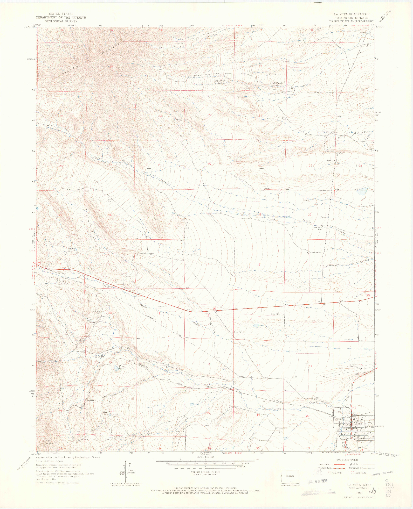 USGS 1:24000-SCALE QUADRANGLE FOR LA VETA, CO 1963