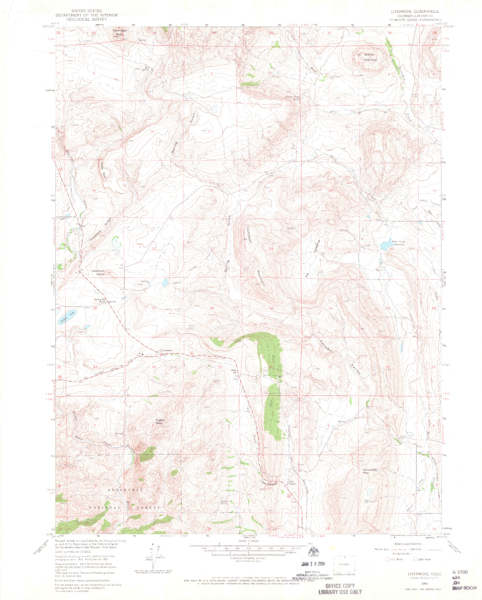 USGS 1:24000-SCALE QUADRANGLE FOR LIVERMORE, CO 1960