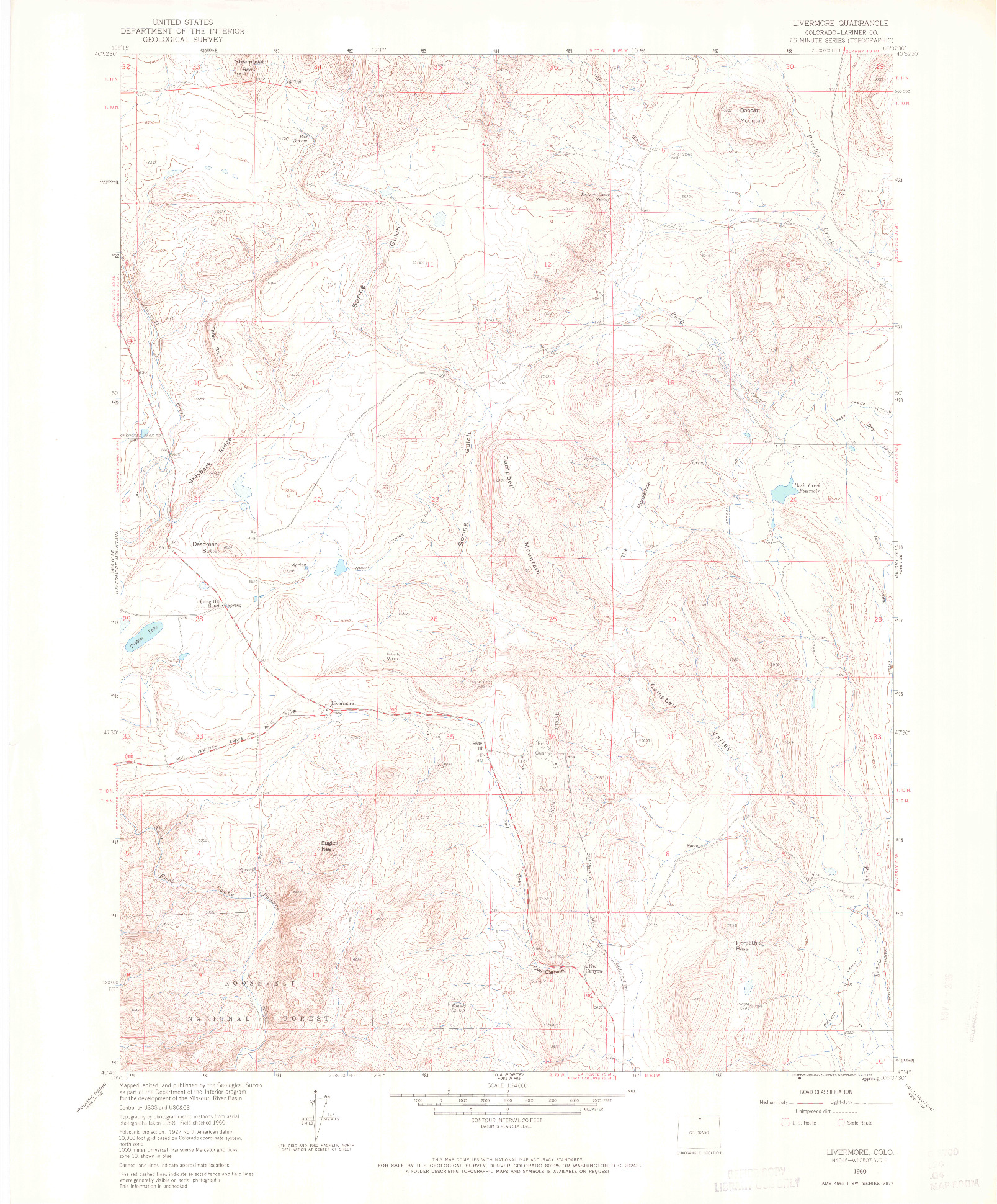 USGS 1:24000-SCALE QUADRANGLE FOR LIVERMORE, CO 1960