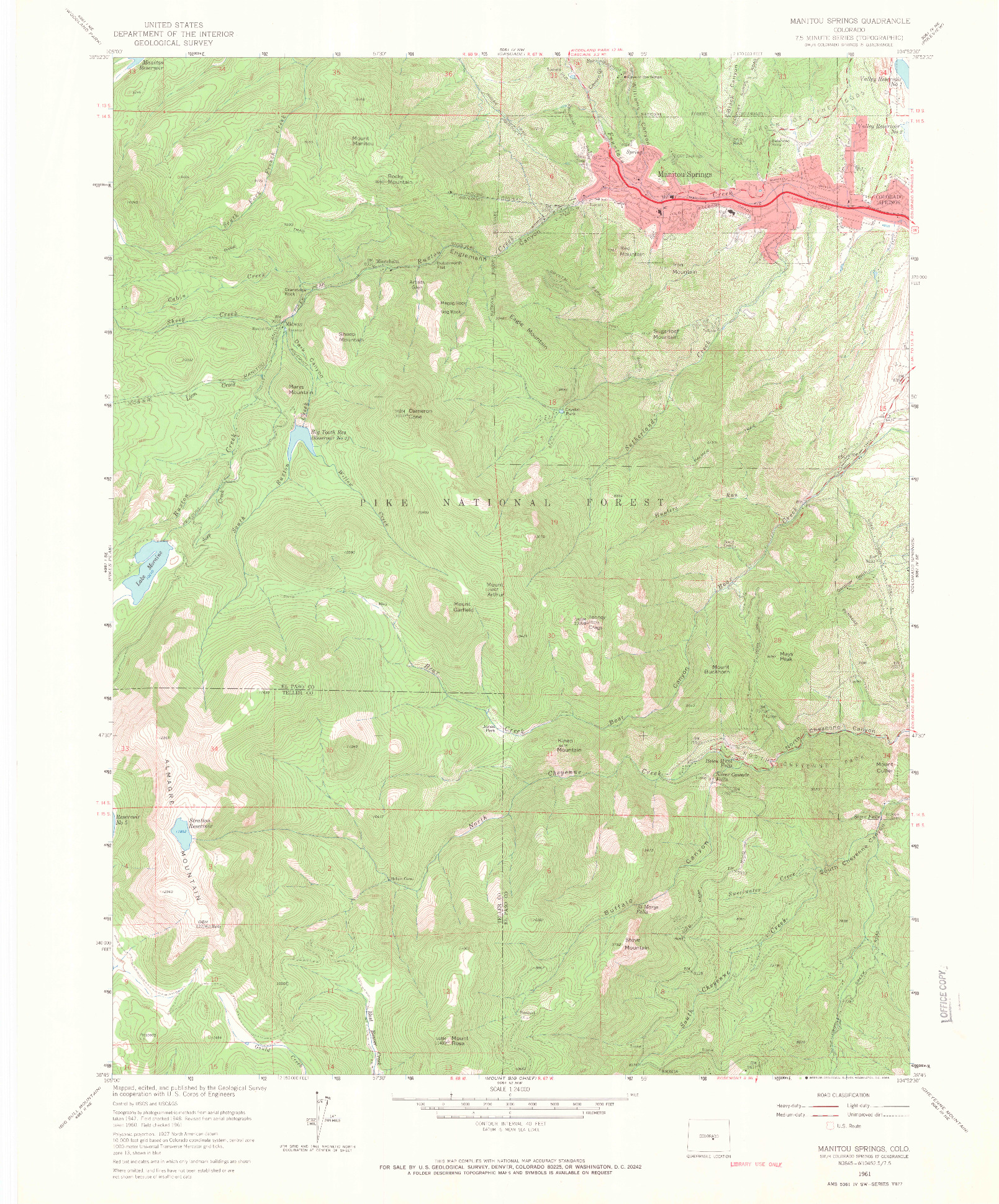 USGS 1:24000-SCALE QUADRANGLE FOR MANITOU SPRINGS, CO 1961