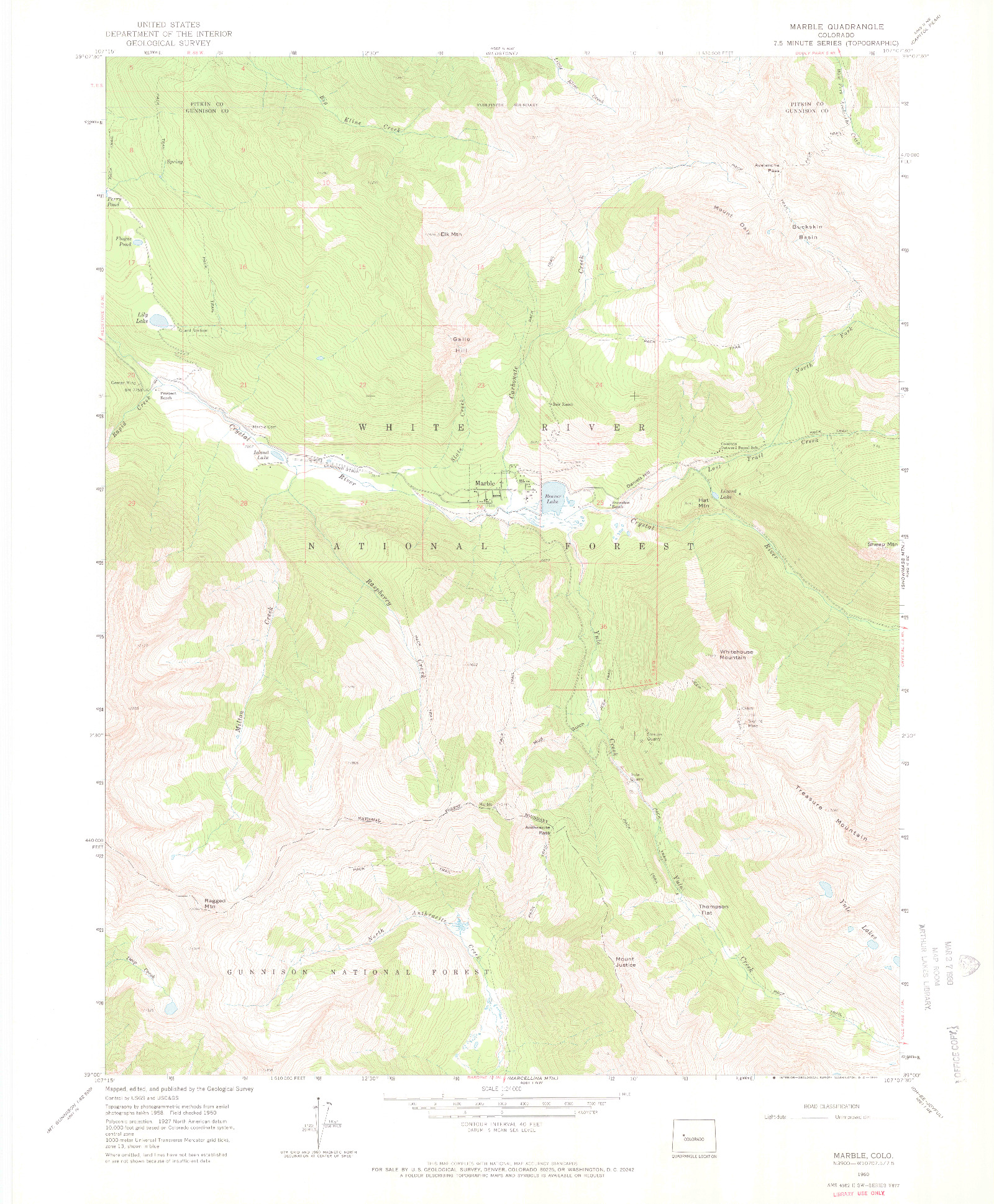 USGS 1:24000-SCALE QUADRANGLE FOR MARBLE, CO 1960