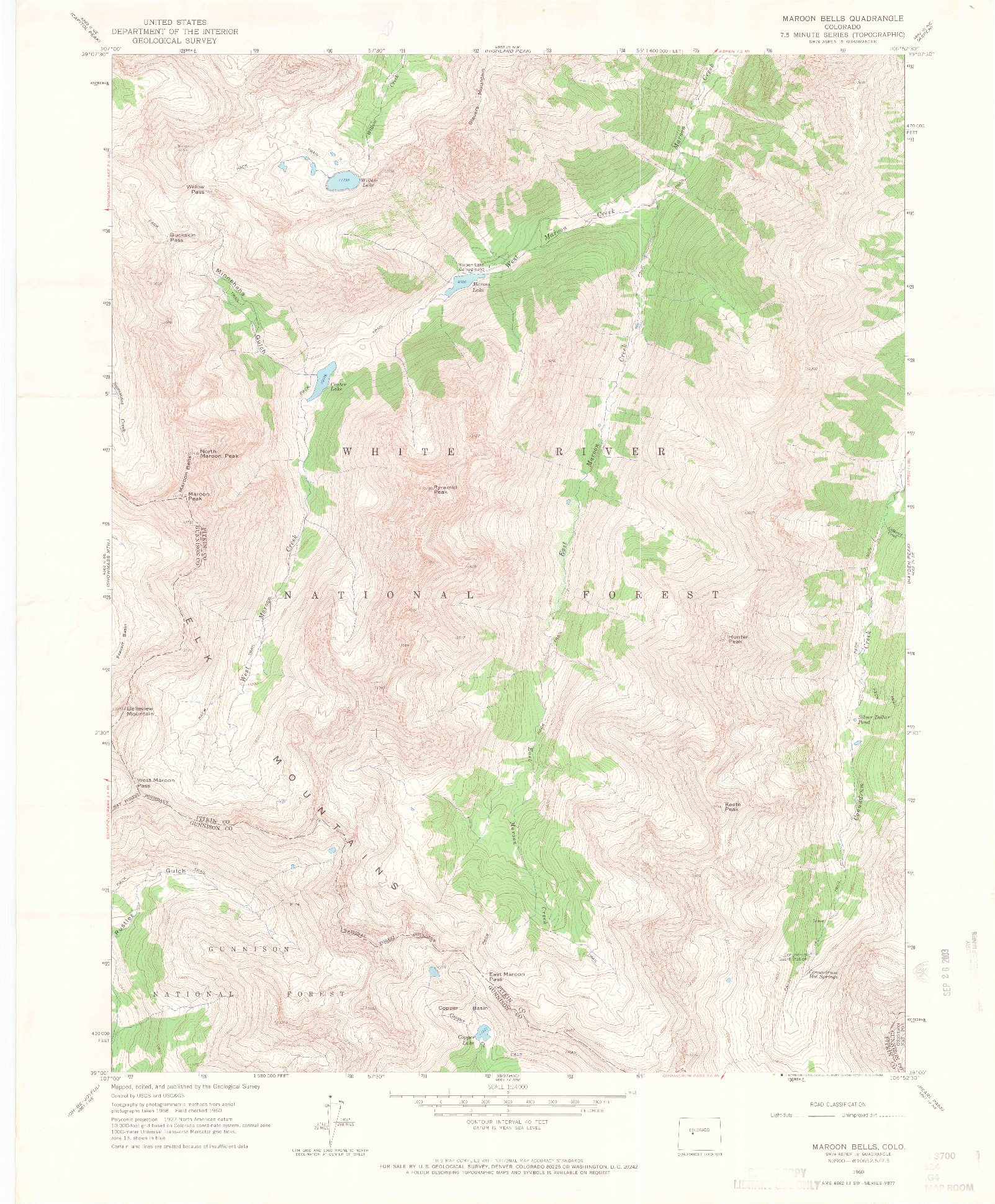 USGS 1:24000-SCALE QUADRANGLE FOR MAROON BELLS, CO 1960