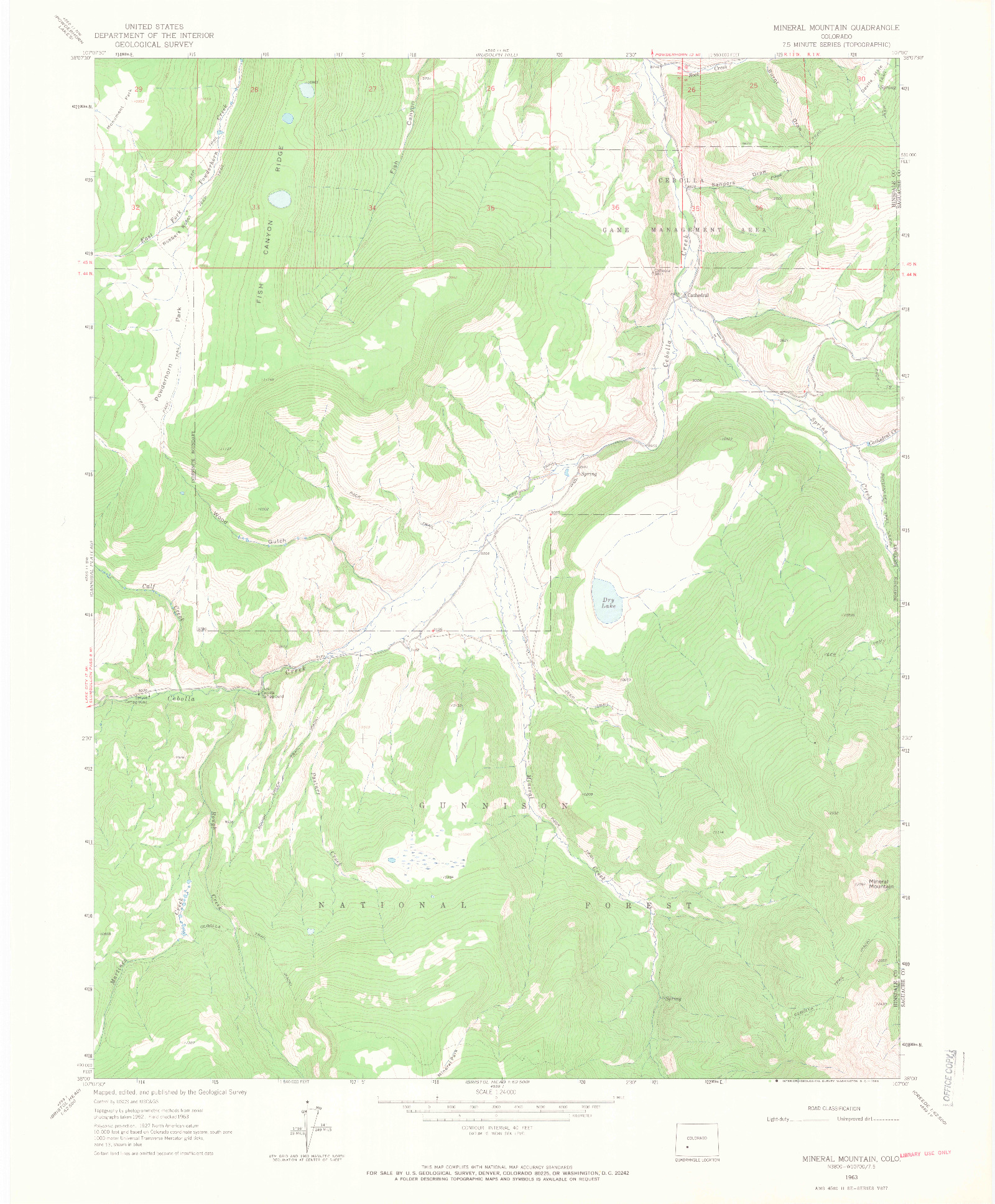 USGS 1:24000-SCALE QUADRANGLE FOR MINERAL MOUNTAIN, CO 1963