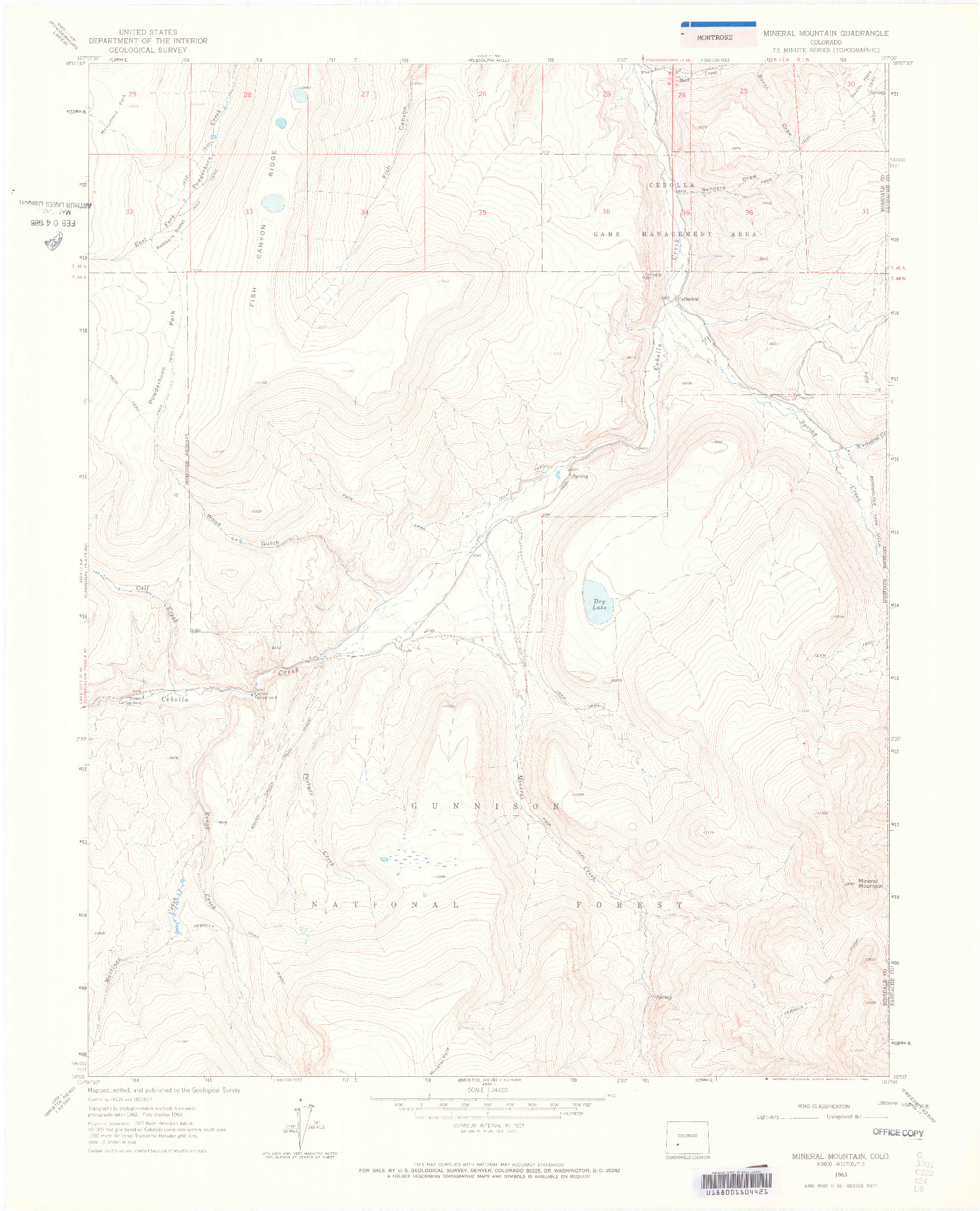 USGS 1:24000-SCALE QUADRANGLE FOR MINERAL MOUNTAIN, CO 1963