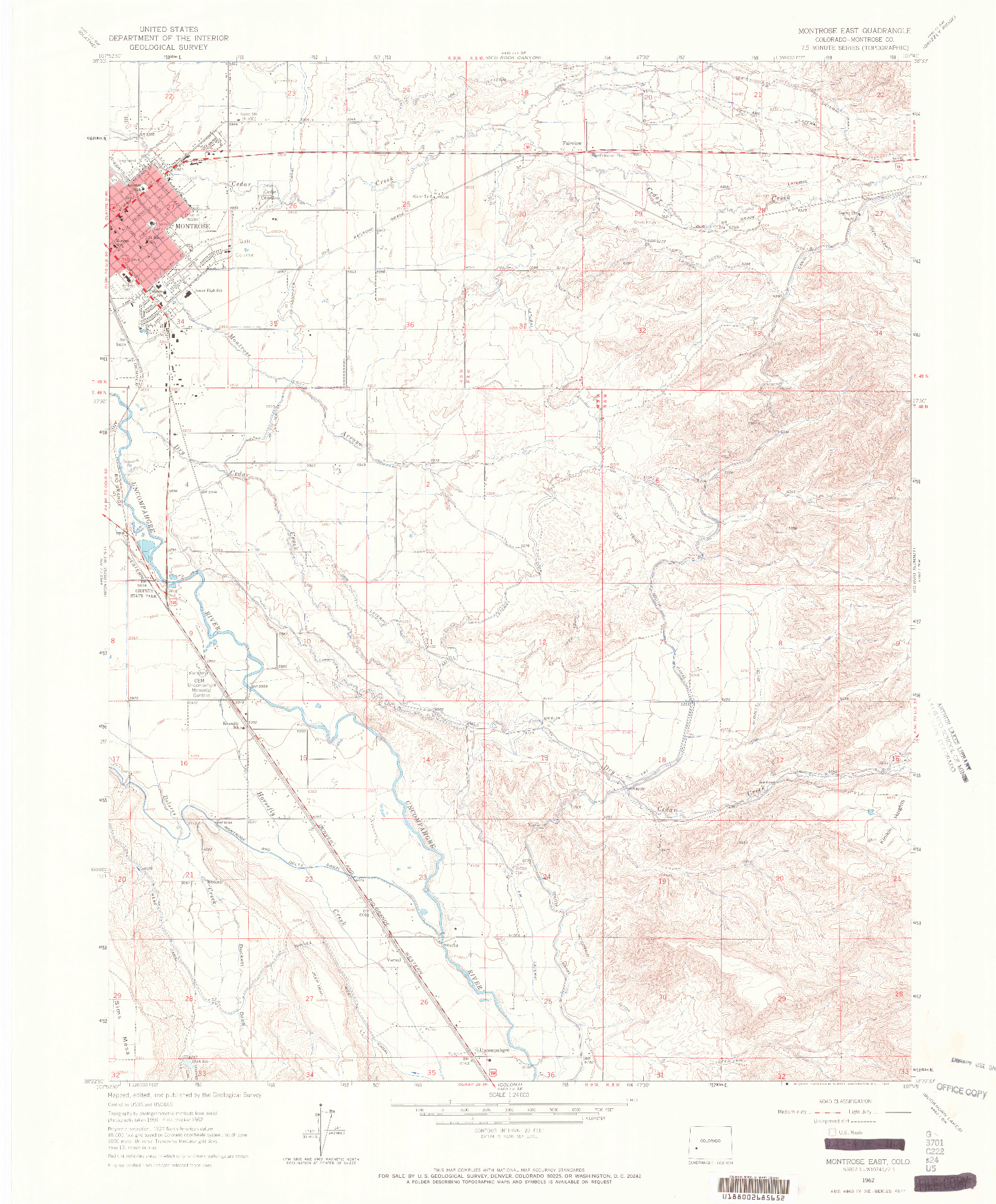 USGS 1:24000-SCALE QUADRANGLE FOR MONTROSE EAST, CO 1962