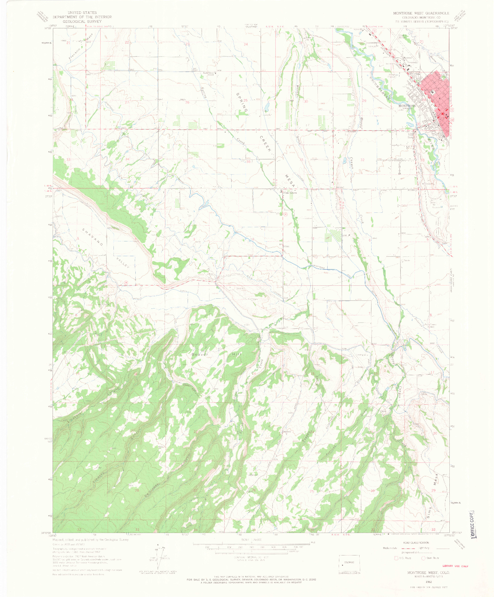 USGS 1:24000-SCALE QUADRANGLE FOR MONTROSE WEST, CO 1962