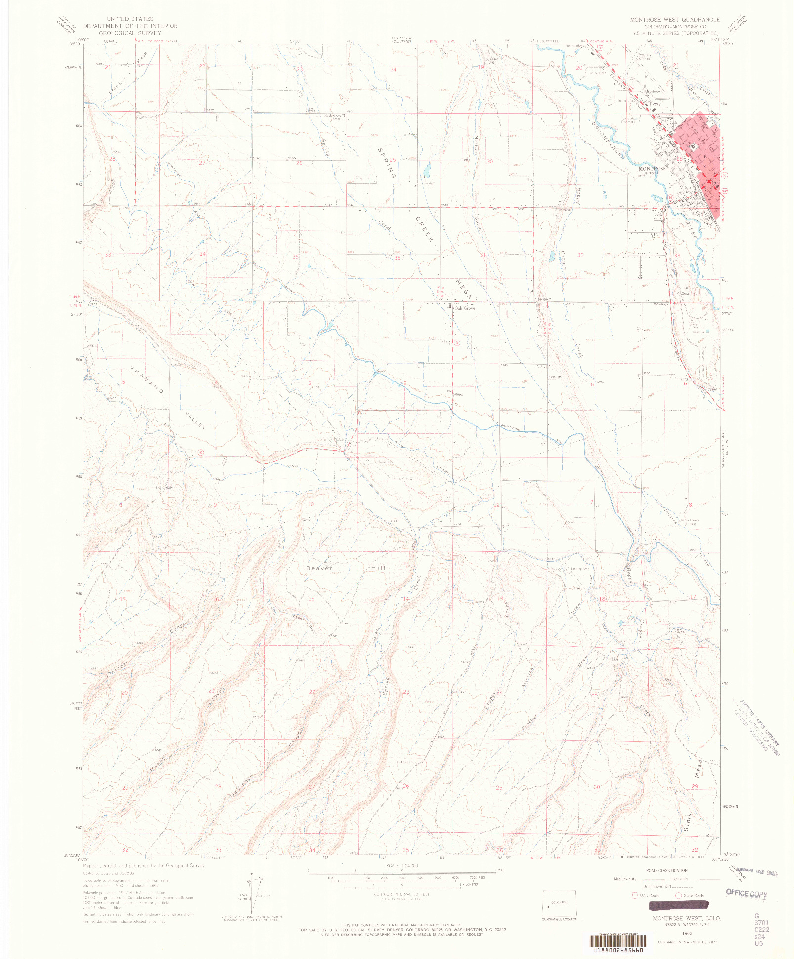 USGS 1:24000-SCALE QUADRANGLE FOR MONTROSE WEST, CO 1962