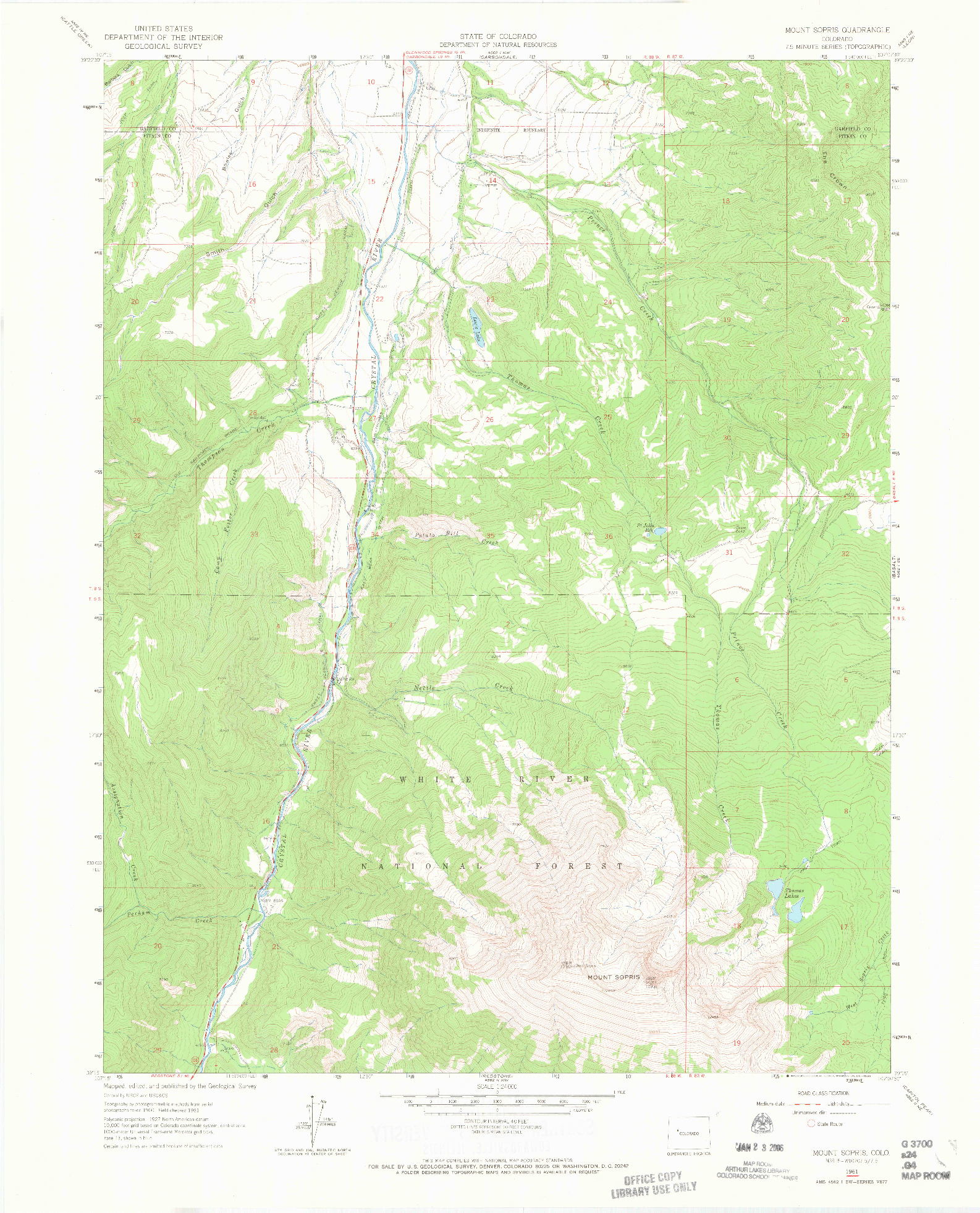 USGS 1:24000-SCALE QUADRANGLE FOR MOUNT SOPRIS, CO 1961