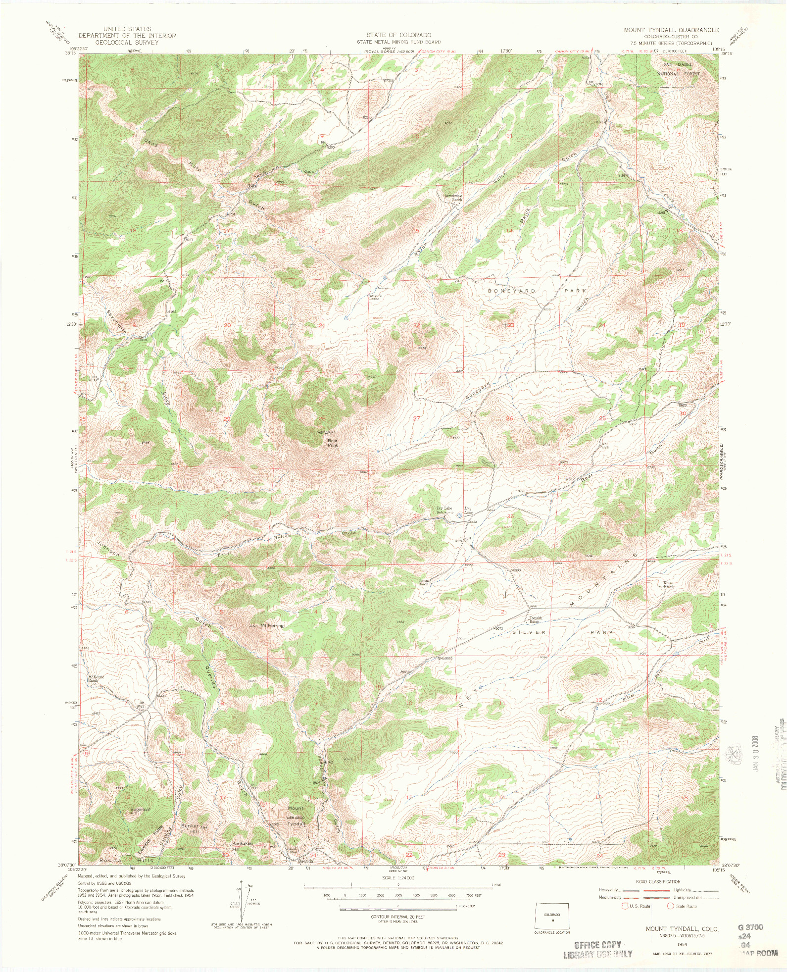 USGS 1:24000-SCALE QUADRANGLE FOR MOUNT TYNDALL, CO 1954