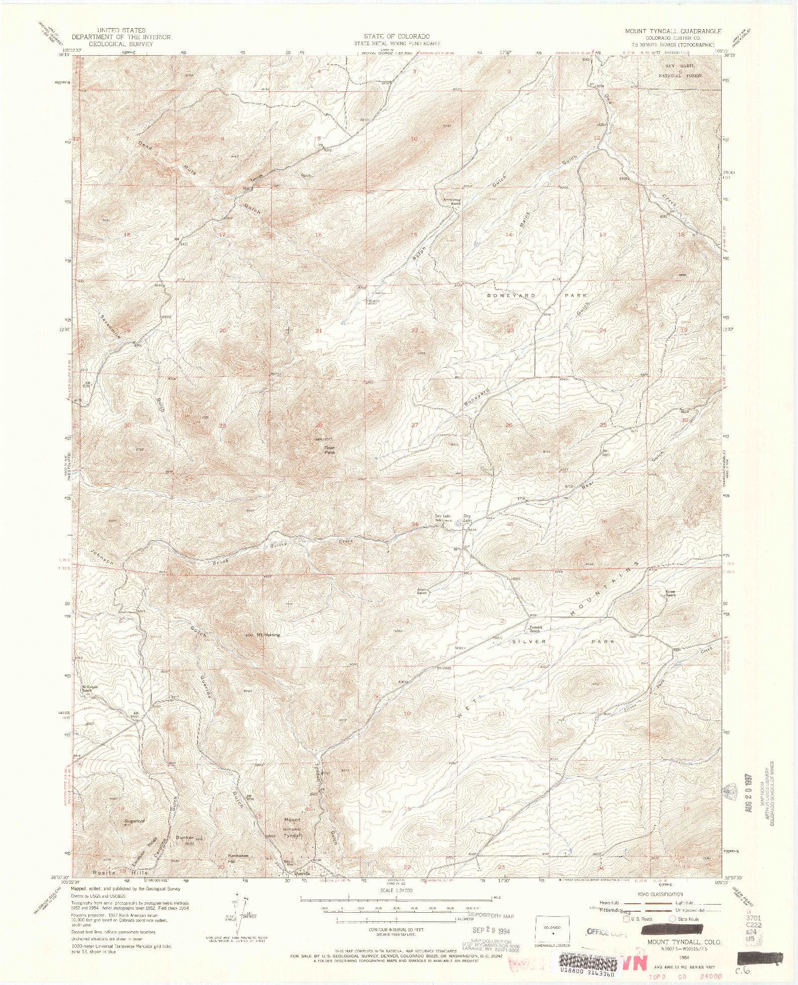 USGS 1:24000-SCALE QUADRANGLE FOR MOUNT TYNDALL, CO 1954