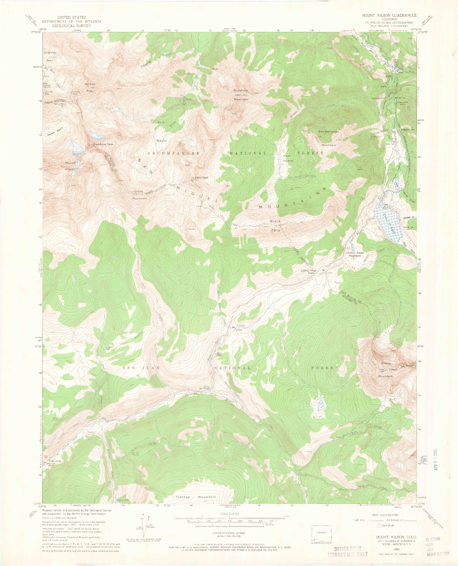 USGS 1:24000-SCALE QUADRANGLE FOR MOUNT WILSON, CO 1953