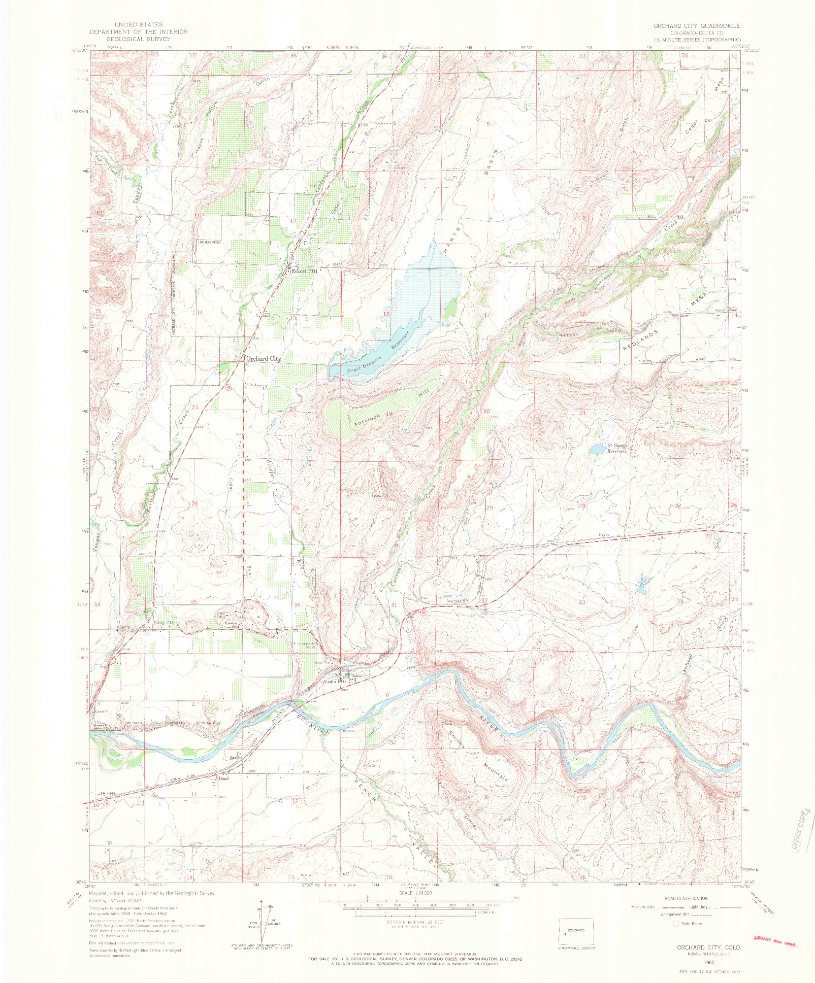 USGS 1:24000-SCALE QUADRANGLE FOR ORCHARD CITY, CO 1962