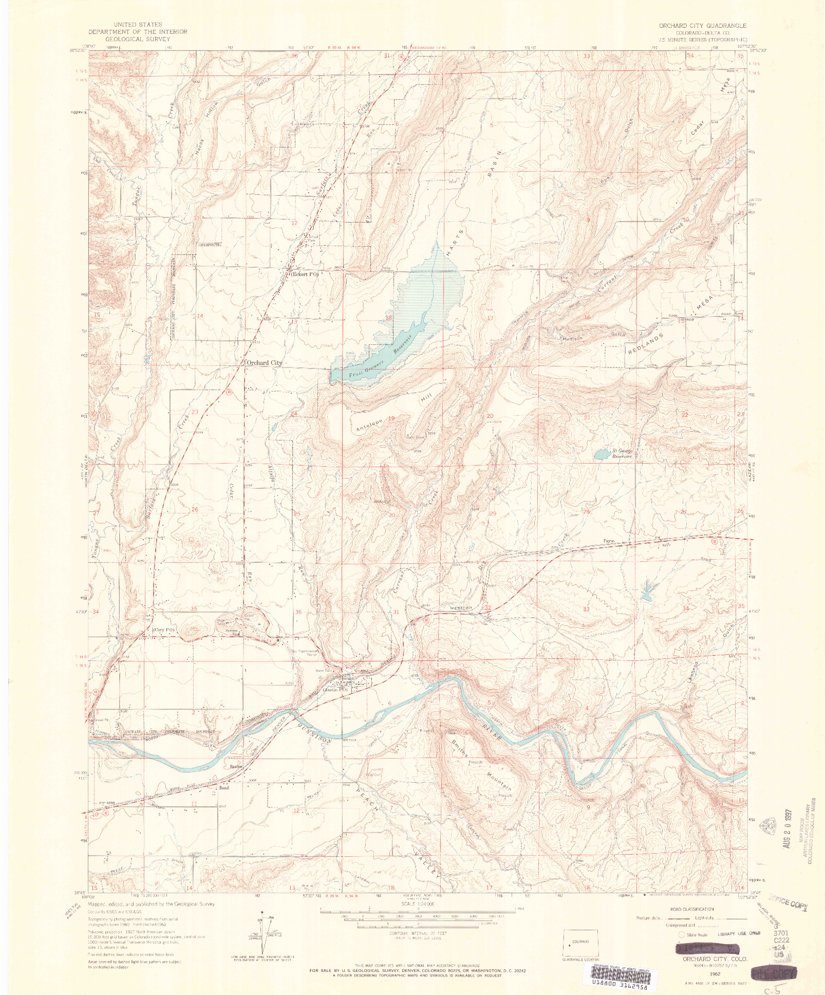 USGS 1:24000-SCALE QUADRANGLE FOR ORCHARD CITY, CO 1962