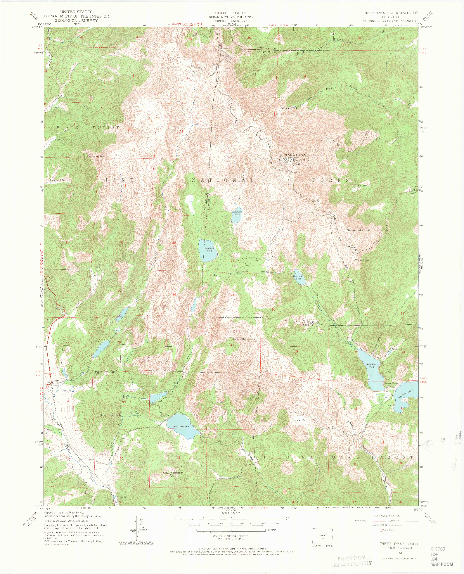 USGS 1:24000-SCALE QUADRANGLE FOR PIKES PEAK, CO 1951