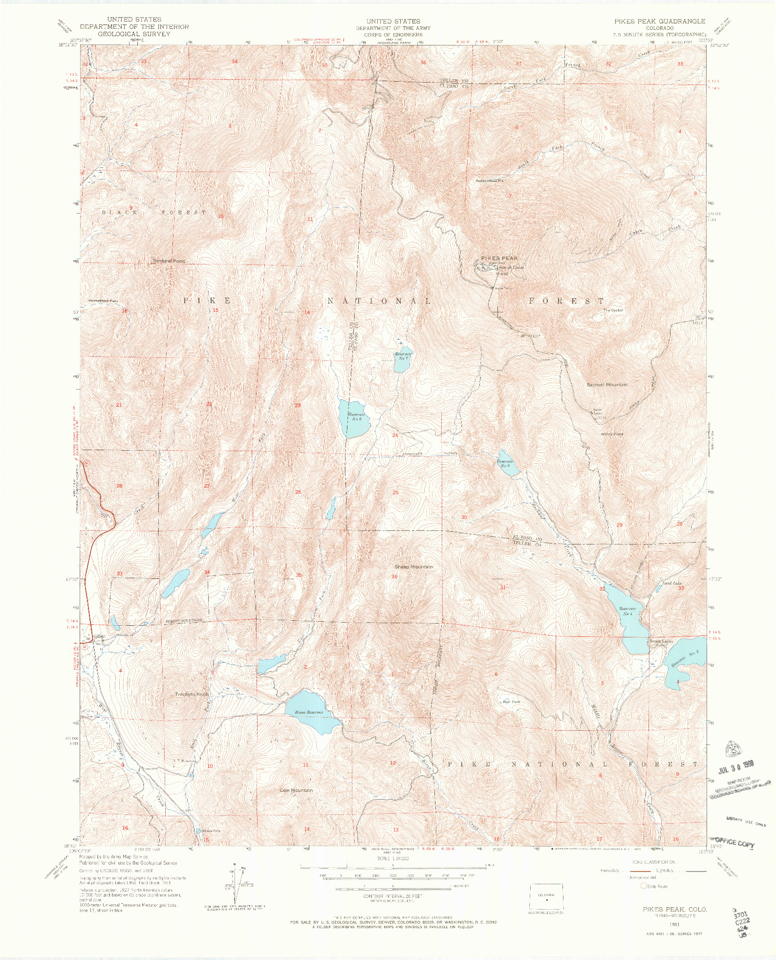 USGS 1:24000-SCALE QUADRANGLE FOR PIKES PEAK, CO 1951