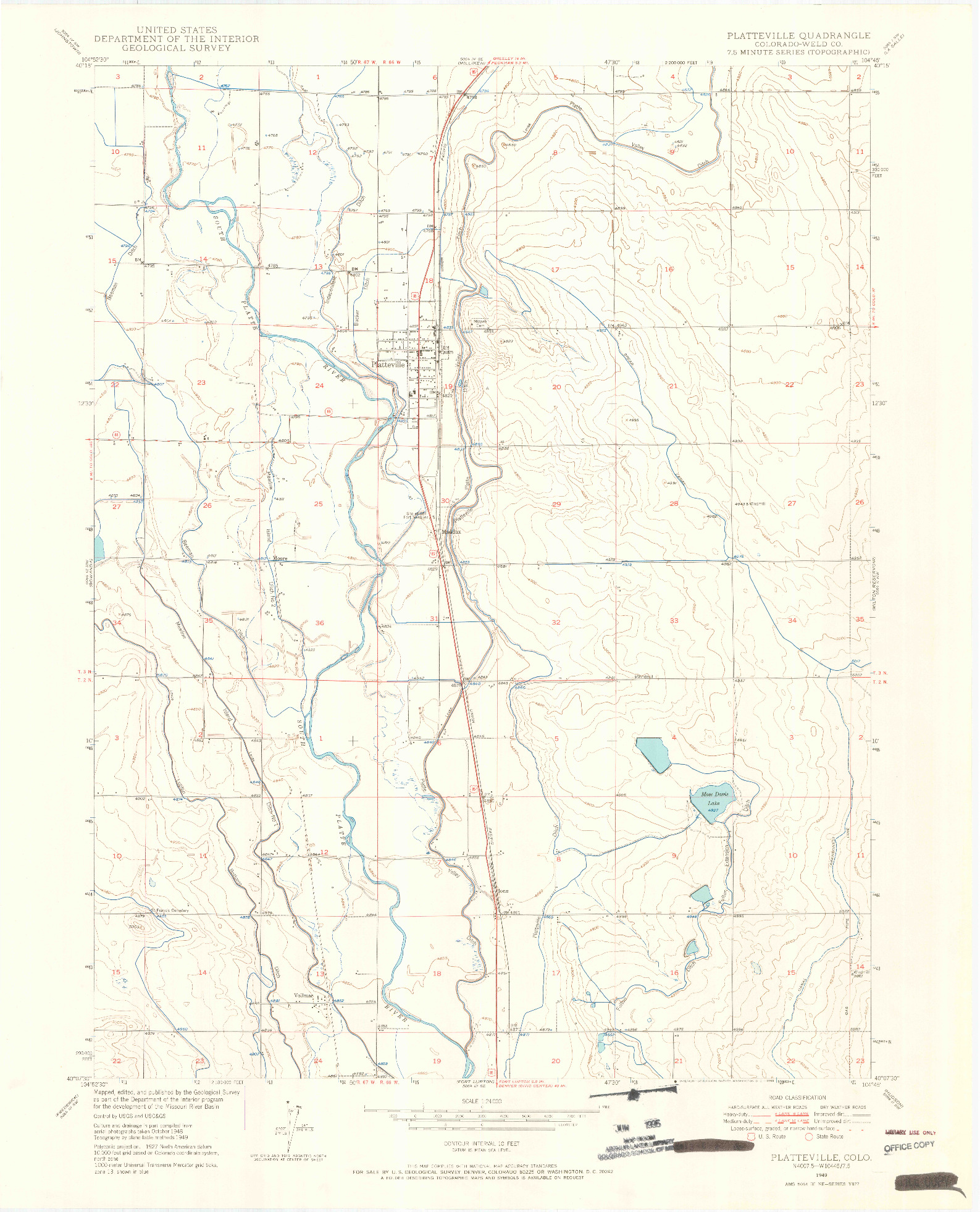 USGS 1:24000-SCALE QUADRANGLE FOR PLATTEVILLE, CO 1949