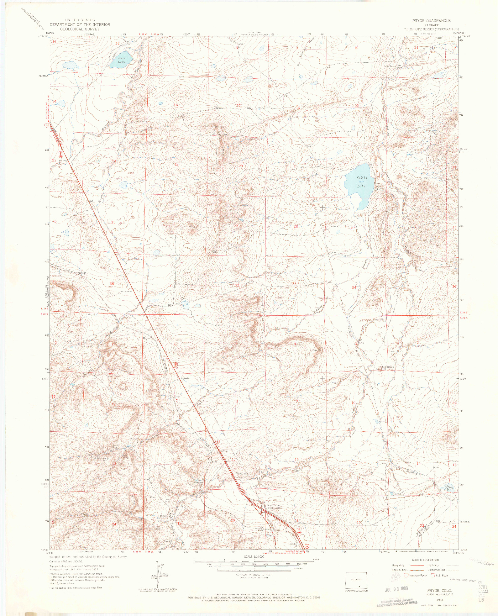 USGS 1:24000-SCALE QUADRANGLE FOR PRYOR, CO 1963