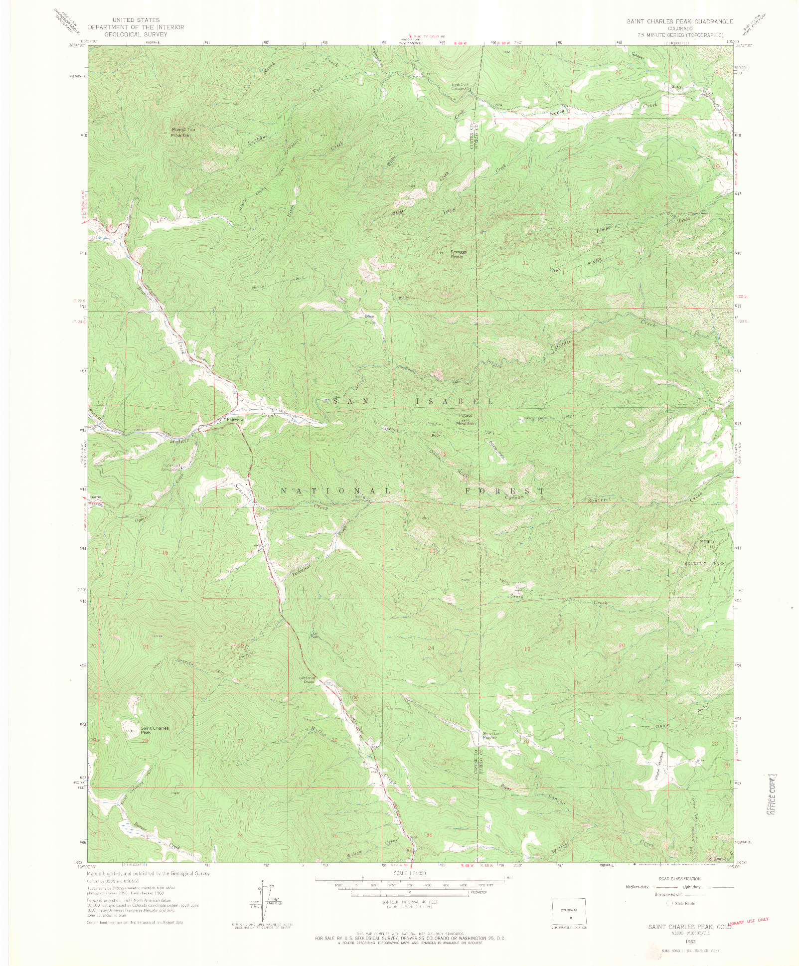 USGS 1:24000-SCALE QUADRANGLE FOR SAINT CHARLES PEAK, CO 1963