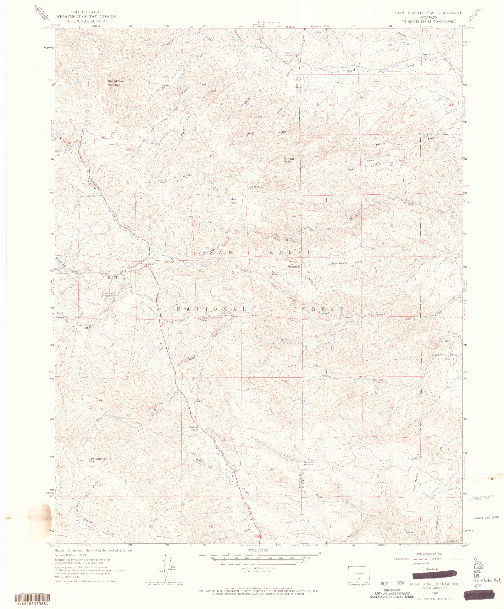 USGS 1:24000-SCALE QUADRANGLE FOR SAINT CHARLES PEAK, CO 1963