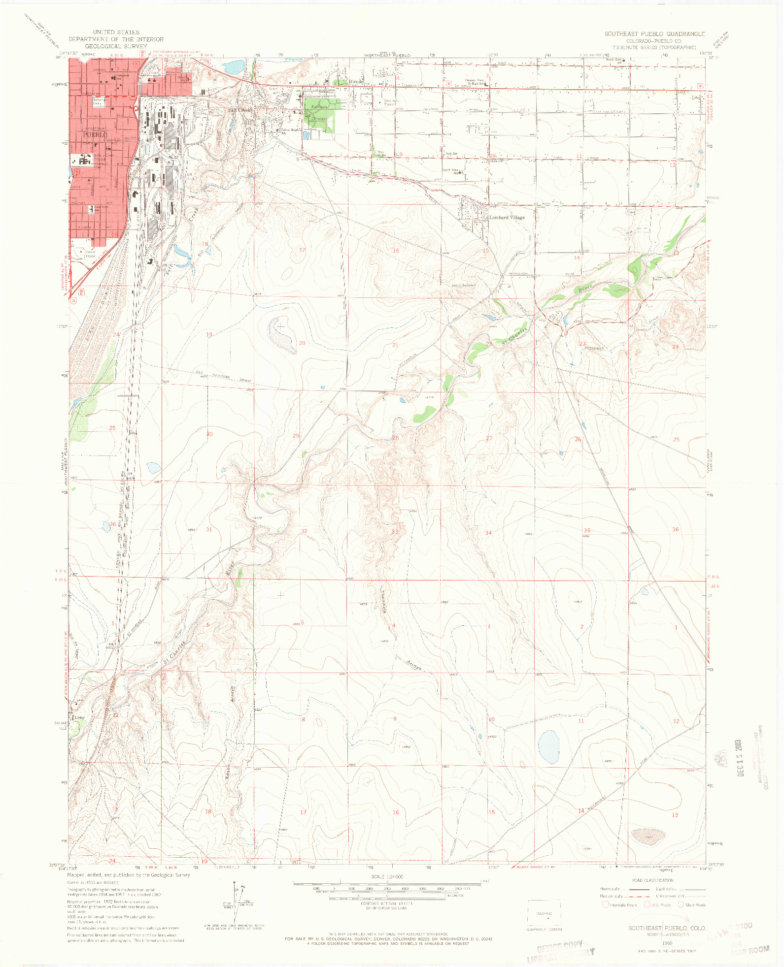 USGS 1:24000-SCALE QUADRANGLE FOR SOUTHEAST PUEBLO, CO 1960