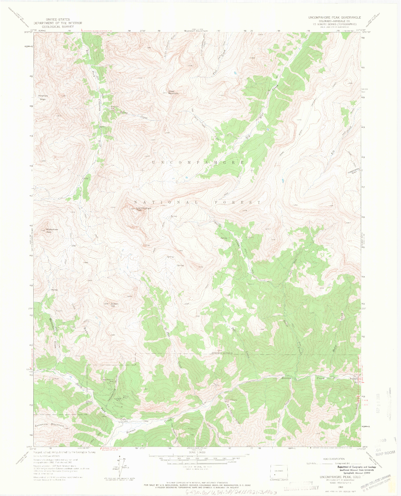 USGS 1:24000-SCALE QUADRANGLE FOR UNCOMPAHGRE PEAK, CO 1963