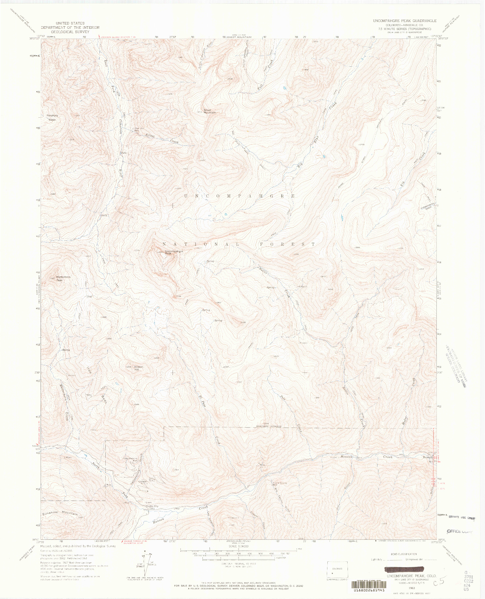 USGS 1:24000-SCALE QUADRANGLE FOR UNCOMPAHGRE PEAK, CO 1964
