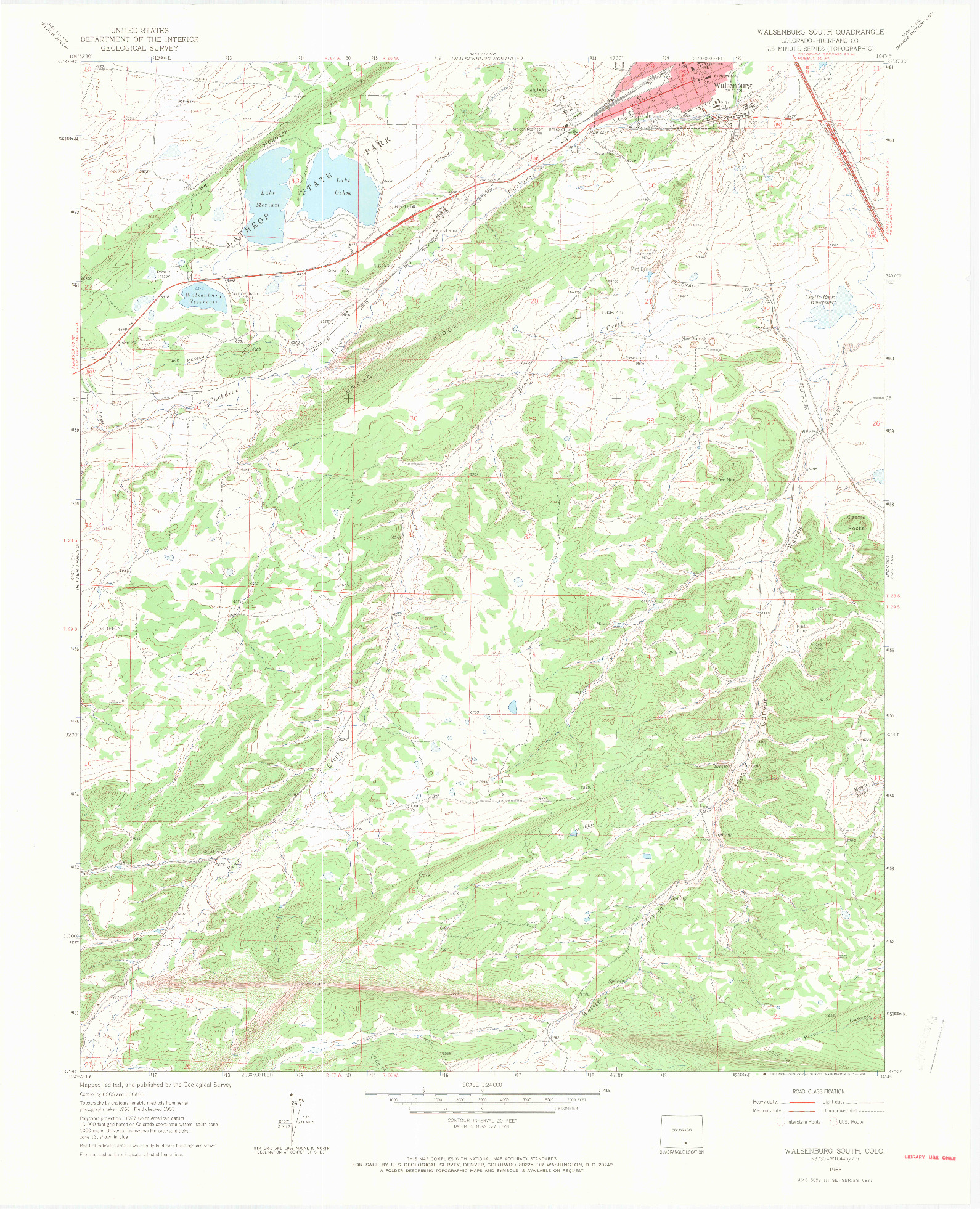 USGS 1:24000-SCALE QUADRANGLE FOR WALSENBURG SOUTH, CO 1963