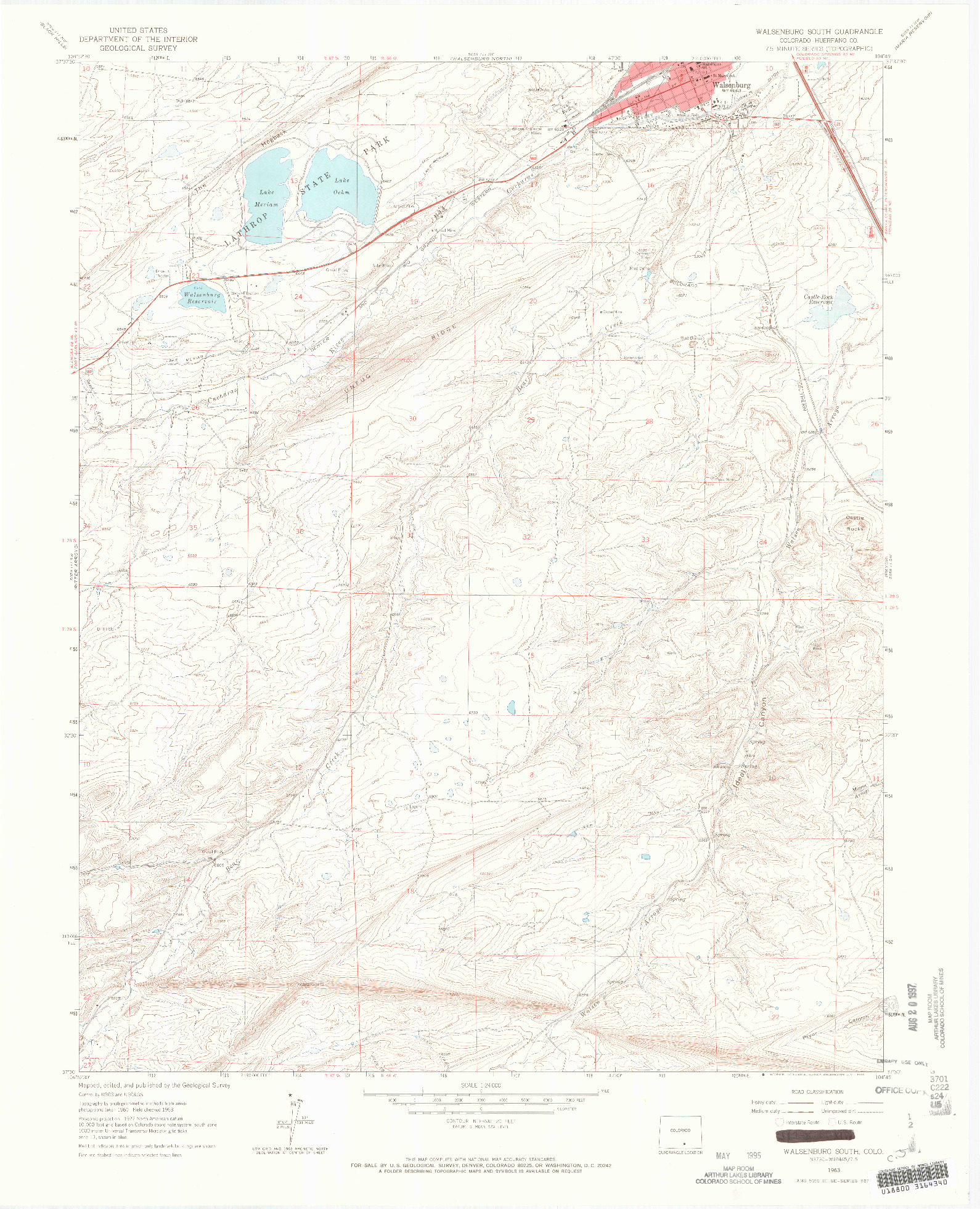 USGS 1:24000-SCALE QUADRANGLE FOR WALSENBURG SOUTH, CO 1963