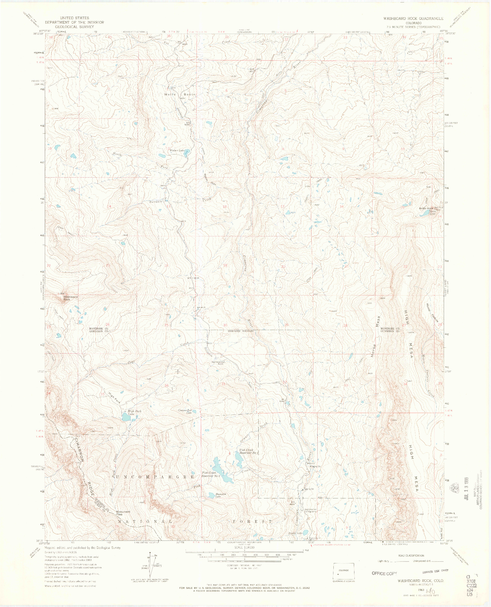 USGS 1:24000-SCALE QUADRANGLE FOR WASHBOARD ROCK, CO 1963