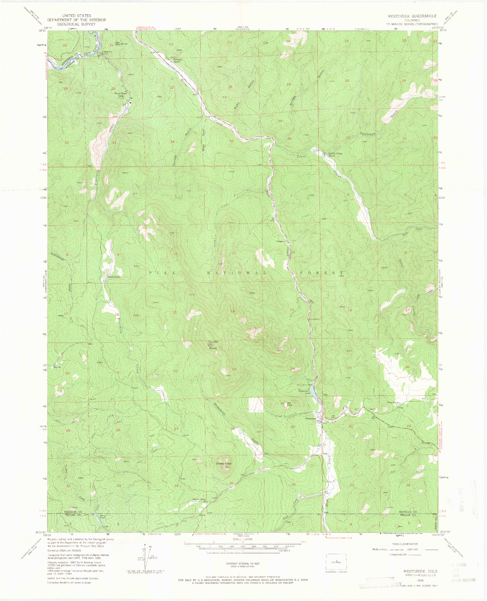 USGS 1:24000-SCALE QUADRANGLE FOR WESTCREEK, CO 1956