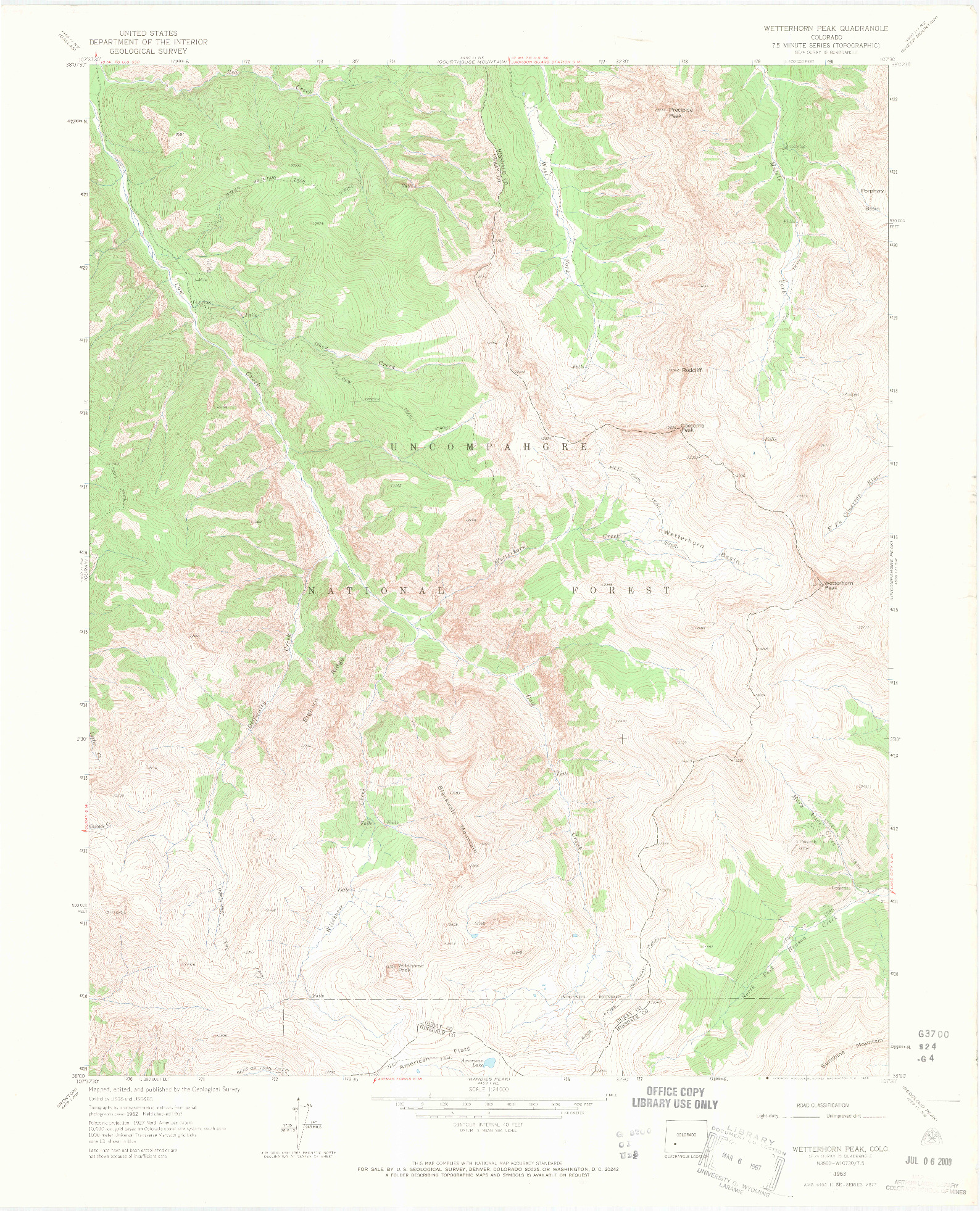 USGS 1:24000-SCALE QUADRANGLE FOR WETTERHORN PEAK, CO 1963