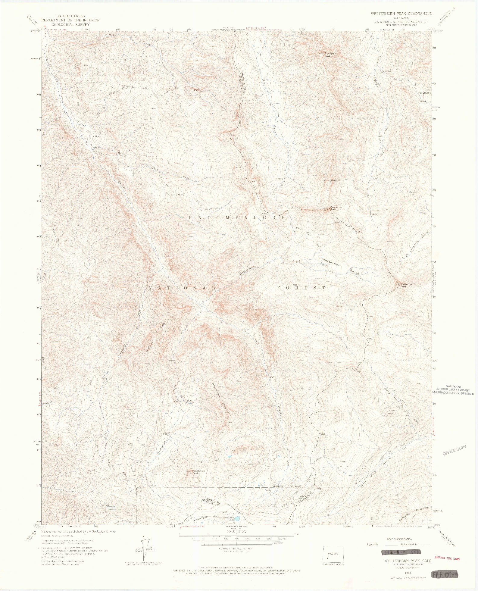 USGS 1:24000-SCALE QUADRANGLE FOR WETTERHORN PEAK, CO 1963