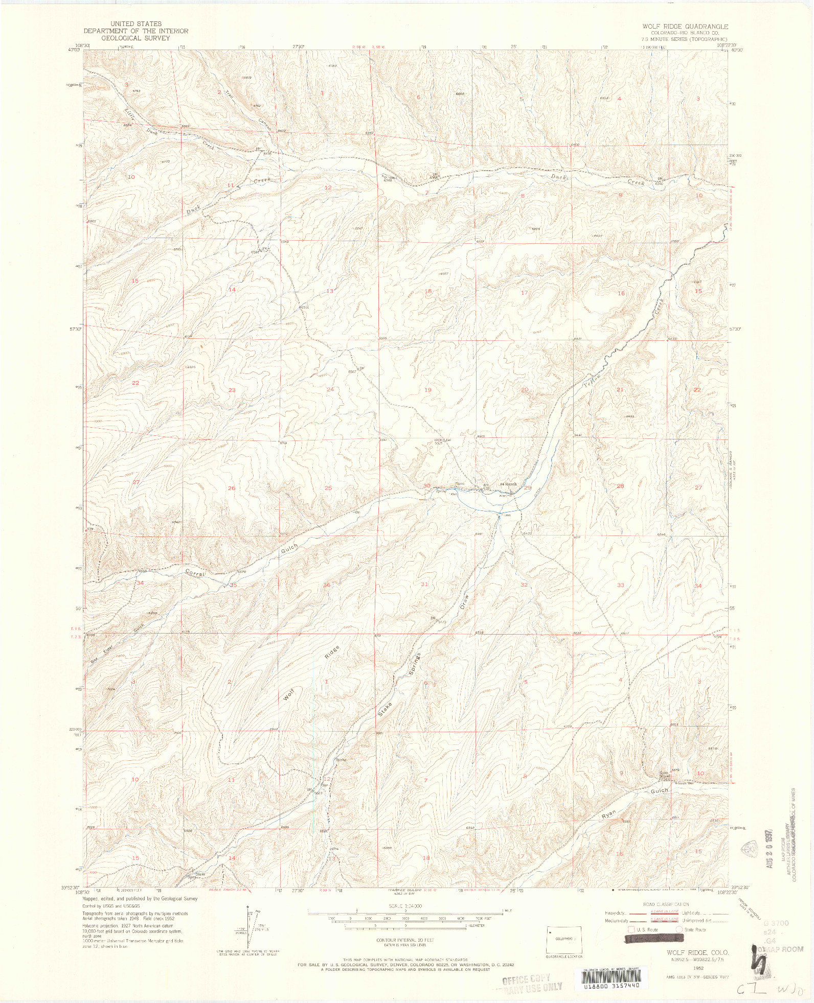 USGS 1:24000-SCALE QUADRANGLE FOR WOLF RIDGE, CO 1952