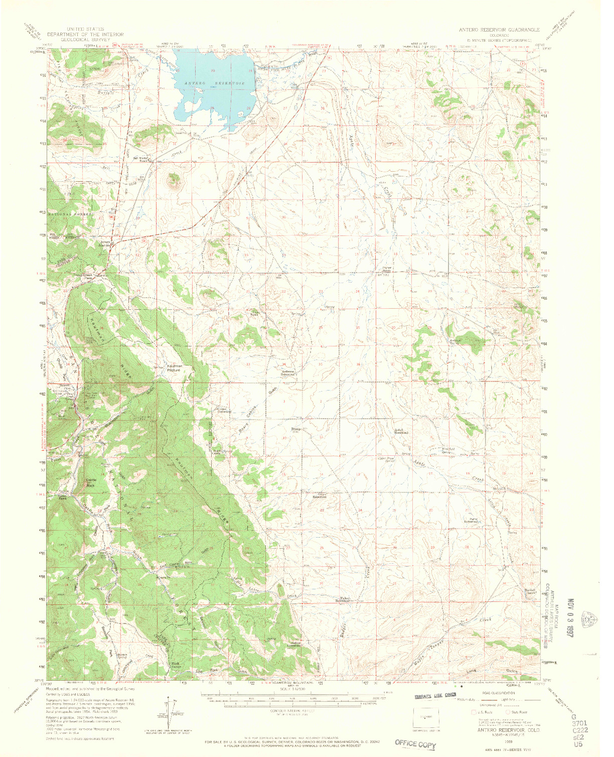 USGS 1:62500-SCALE QUADRANGLE FOR ANTERO RESERVOIR, CO 1959