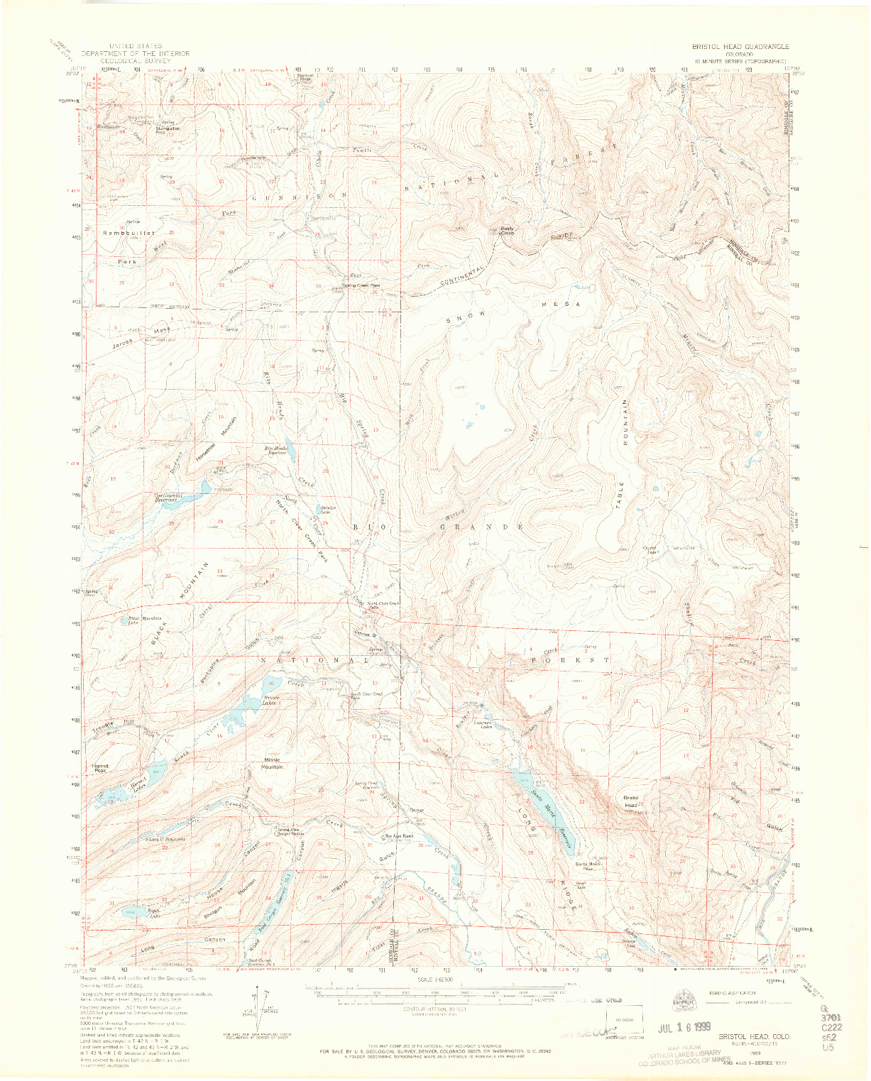 USGS 1:62500-SCALE QUADRANGLE FOR BRISTOL HEAD, CO 1959