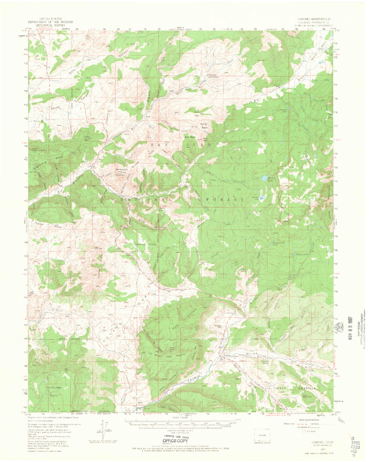 USGS 1:62500-SCALE QUADRANGLE FOR CHROMO, CO 1957
