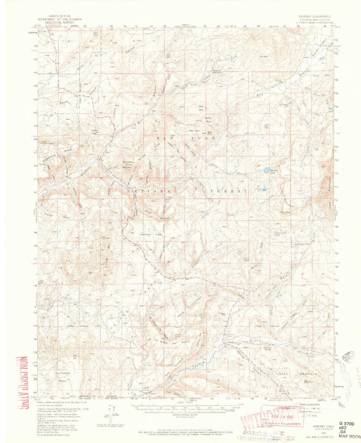 USGS 1:62500-SCALE QUADRANGLE FOR CHROMO, CO 1957