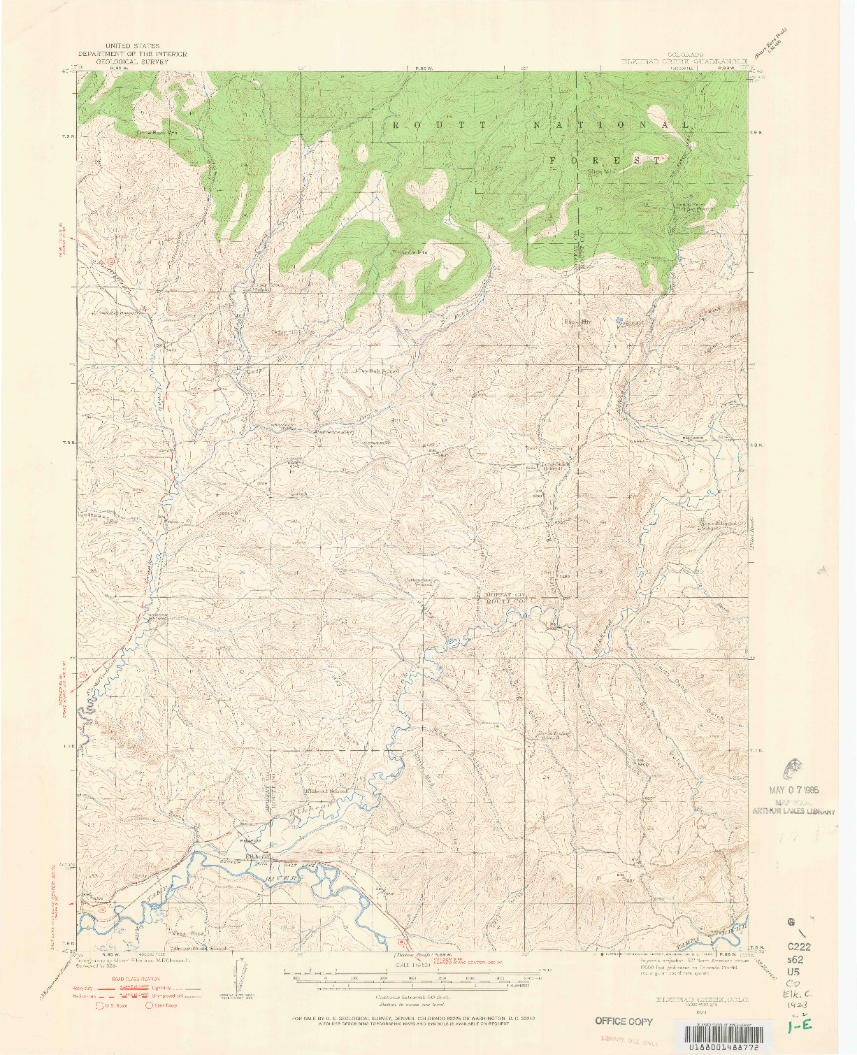USGS 1:62500-SCALE QUADRANGLE FOR ELKHEAD CREEK, CO 1923