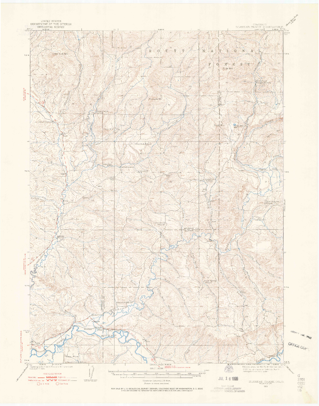 USGS 1:62500-SCALE QUADRANGLE FOR ELKHEAD CREEK, CO 1923