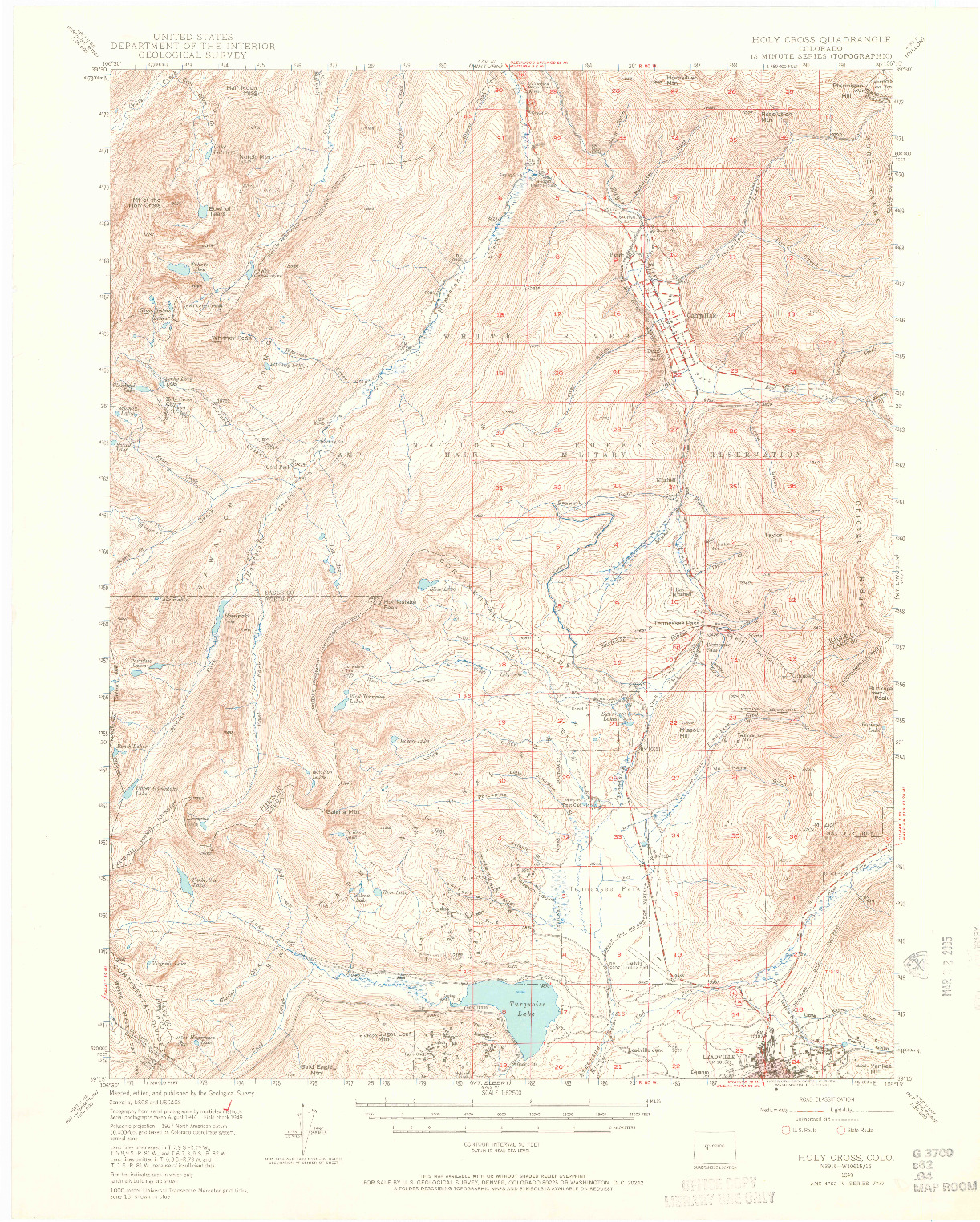 USGS 1:62500-SCALE QUADRANGLE FOR HOLY CROSS, CO 1949