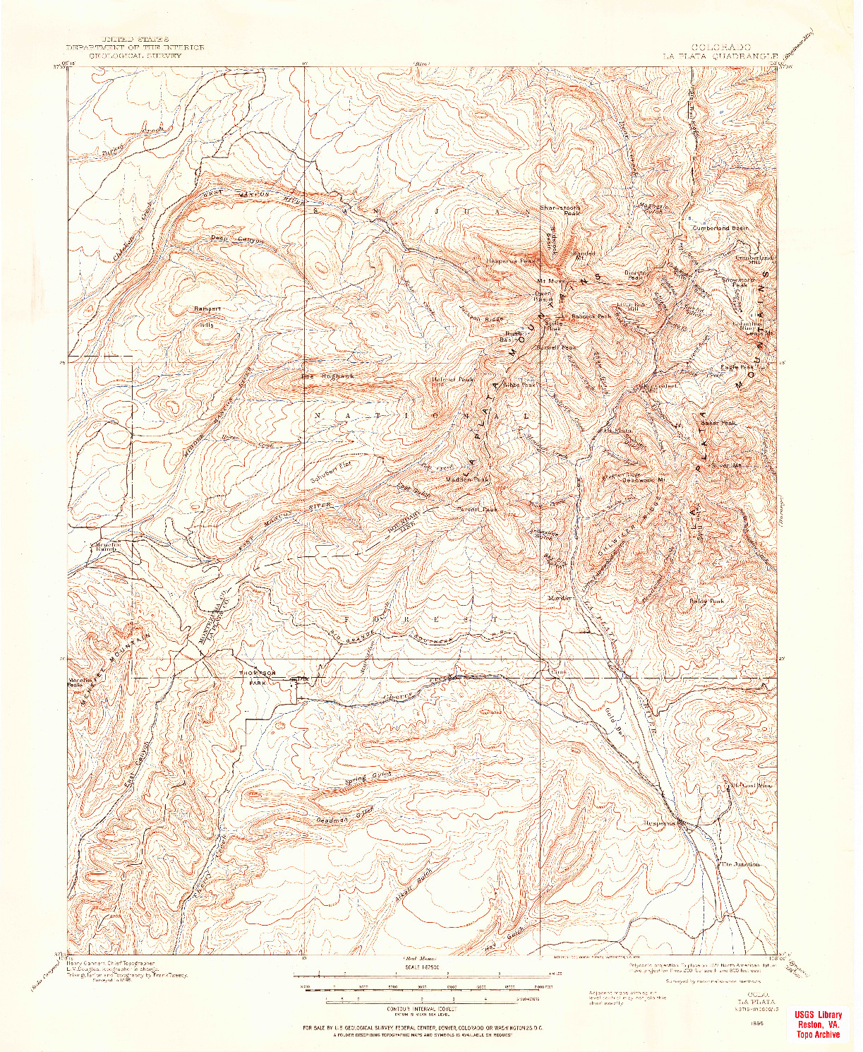 USGS 1:62500-SCALE QUADRANGLE FOR LA PLATA, CO 1895