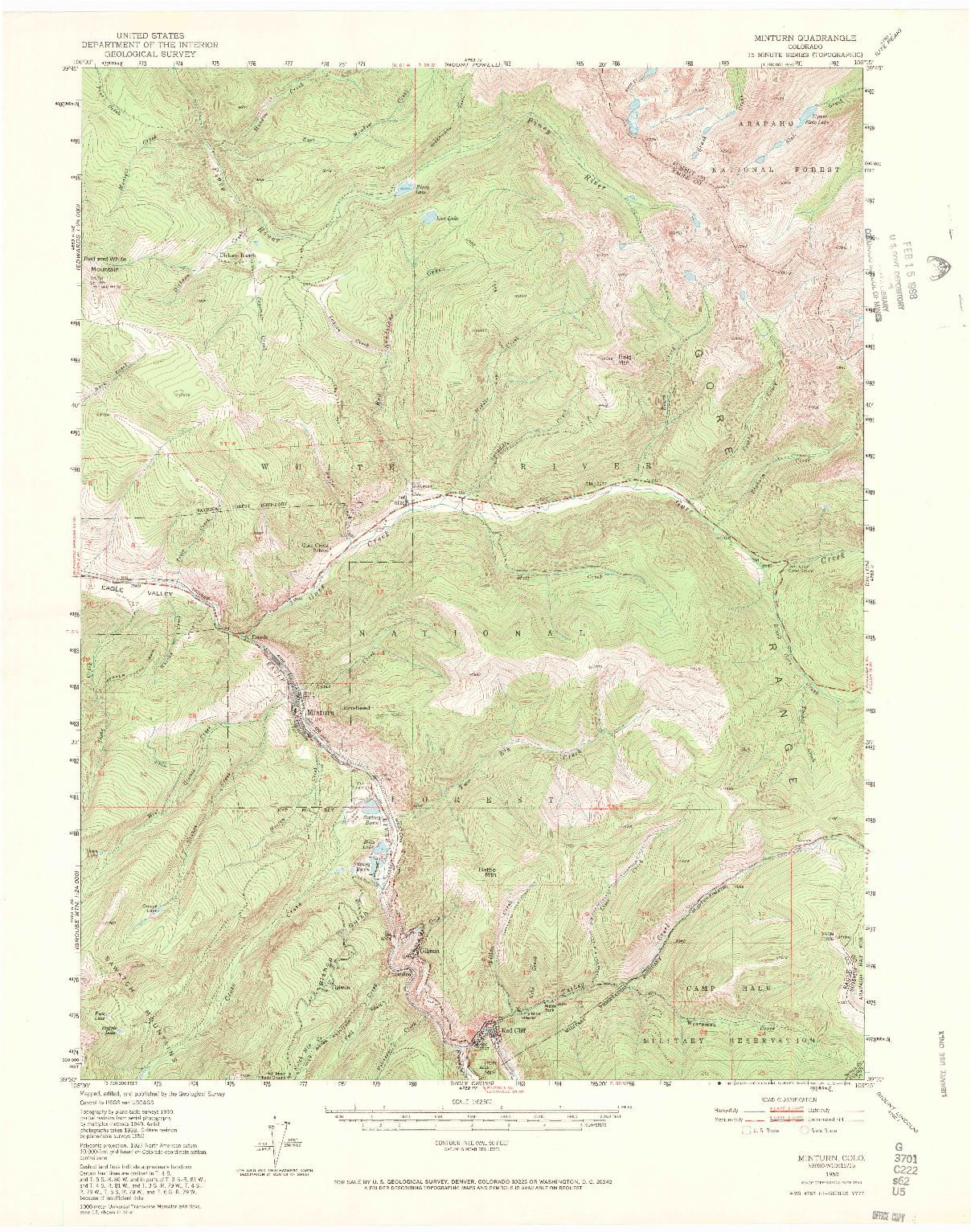 USGS 1:62500-SCALE QUADRANGLE FOR MINTURN, CO 1950