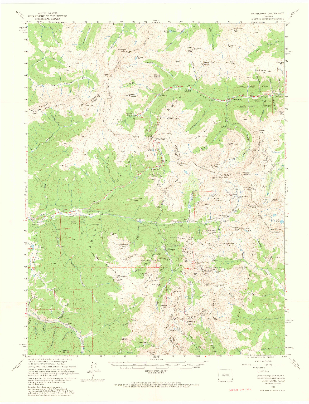 USGS 1:62500-SCALE QUADRANGLE FOR MONTEZUMA, CO 1958