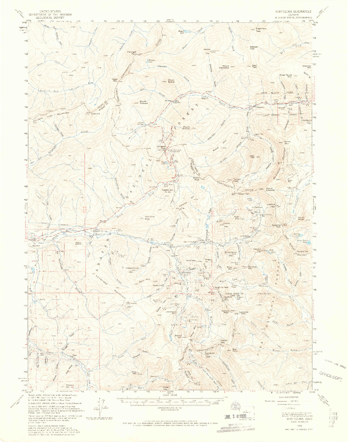 USGS 1:62500-SCALE QUADRANGLE FOR MONTEZUMA, CO 1958