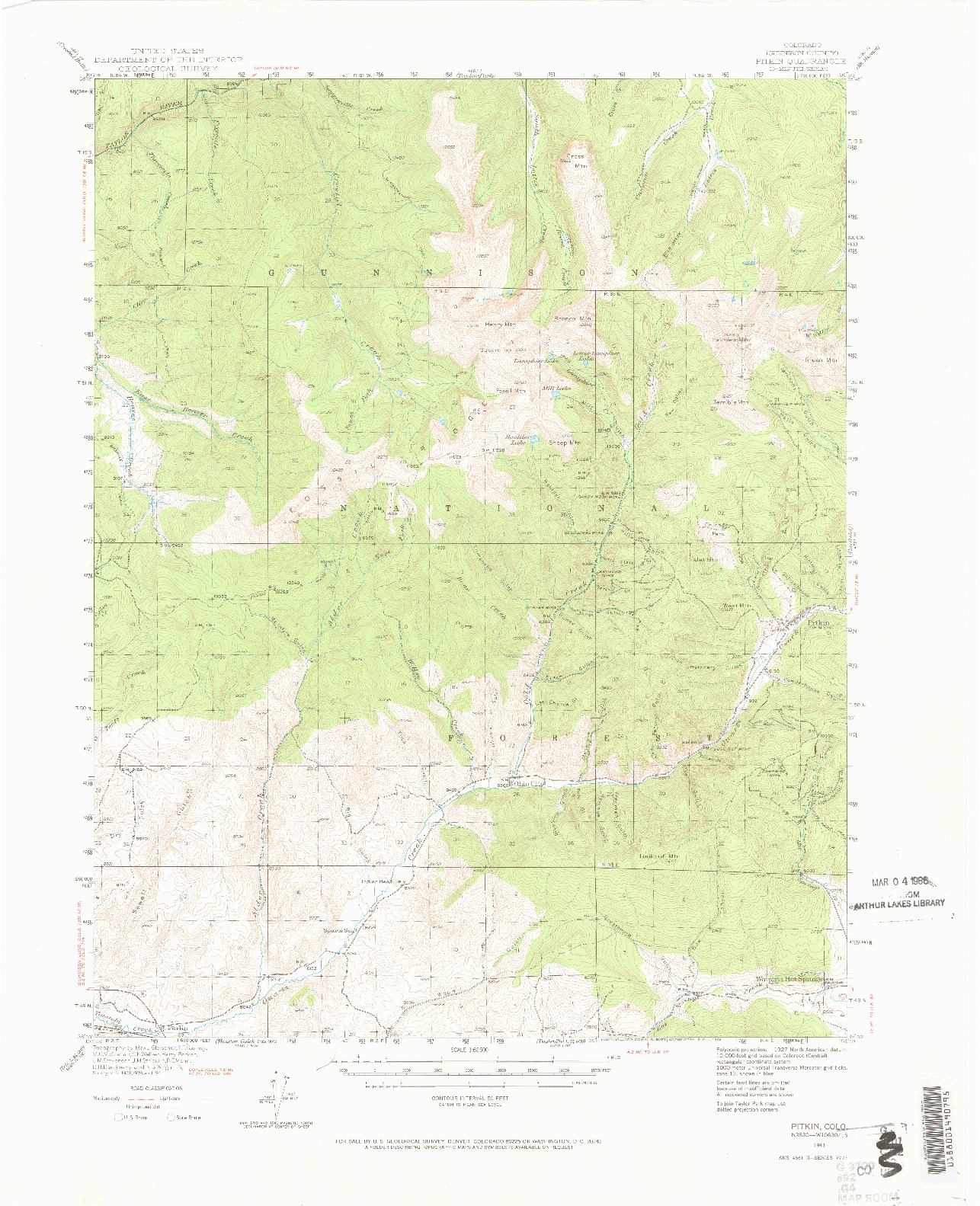 USGS 1:62500-SCALE QUADRANGLE FOR PITKIN, CO 1941